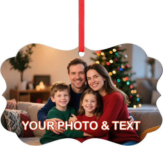 Personalized Photo Christmas Ornaments Double-Sided Metal Custom Picture Christmas Ornament 2024, Customized Xmas Tree Decorations Memorial Gifts for Kids Couples Family Friends Pet