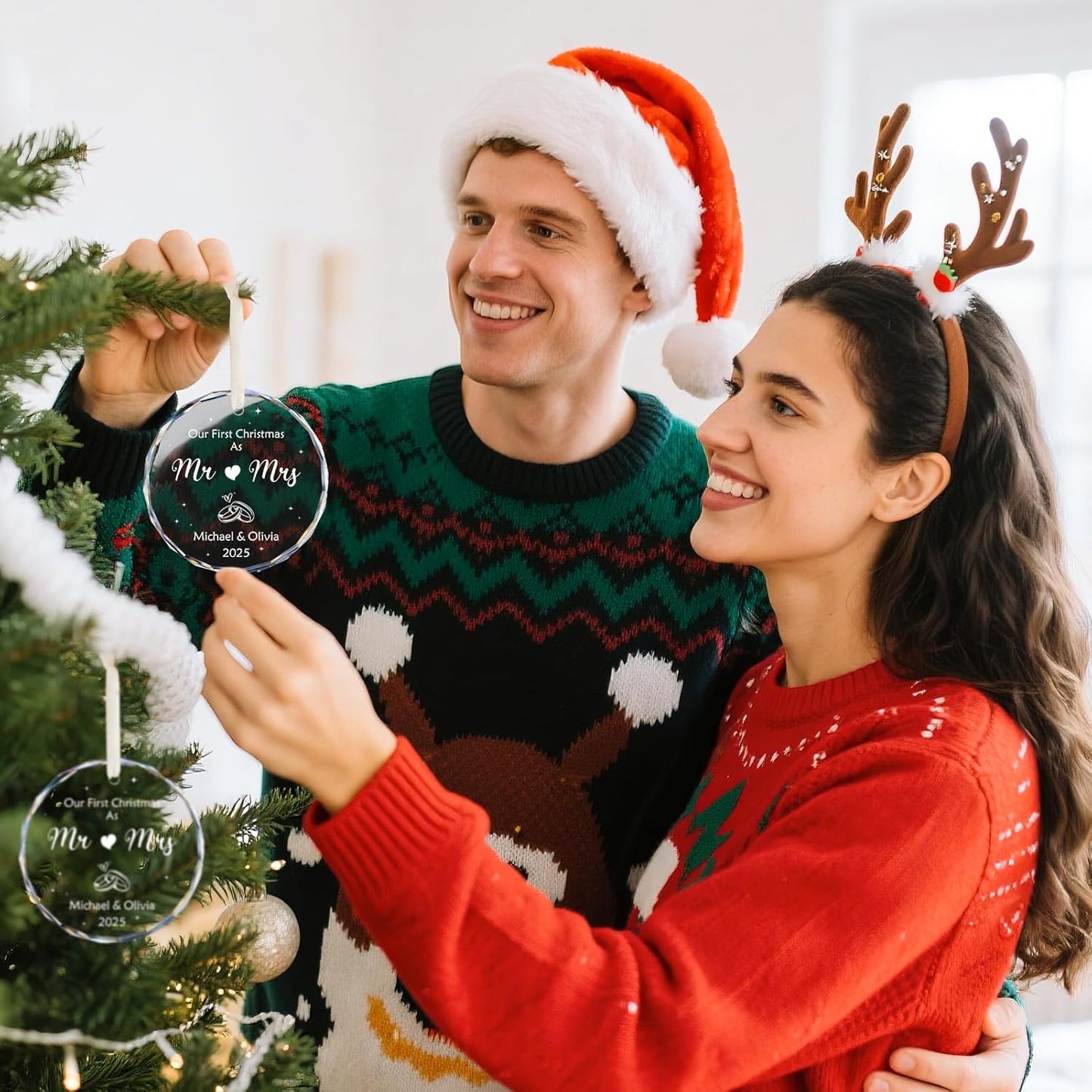 Our First Christmas As Mr & Mrs Ornament 2025, Personalized Christmas Ornaments Custom Name and Date, Customized Wedding Gifts for Couples, Bridal Shower Gifts - 1st Married Christmas Glass Ornament