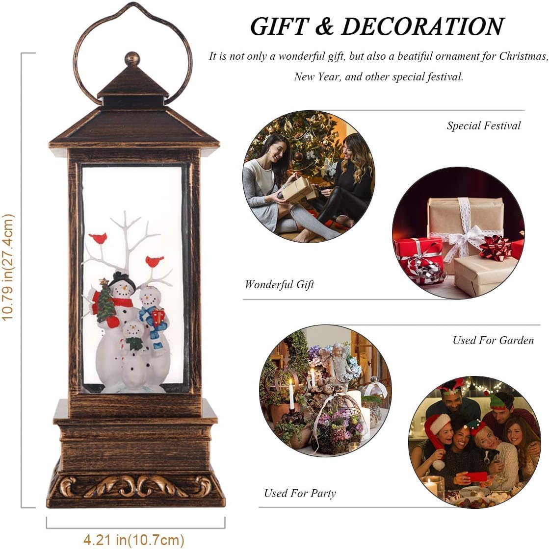 House & Garden Decoration,Christmas Lantern with 8 Pieces of Music,Sparkling Crystal Keep Circling Around The Snowman Families Music Box as a (Snowman Families)