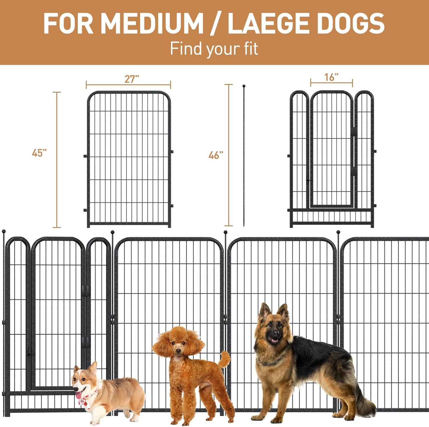 Metal Dog Playpen, 45" Inch Height 32 Panels, Ideal Dog Fence for Large/Medium/Small Dogs Indoor & Outdoor Bliss, Perfect Dog Pen for Camping, Yard and RV | Black-Silver