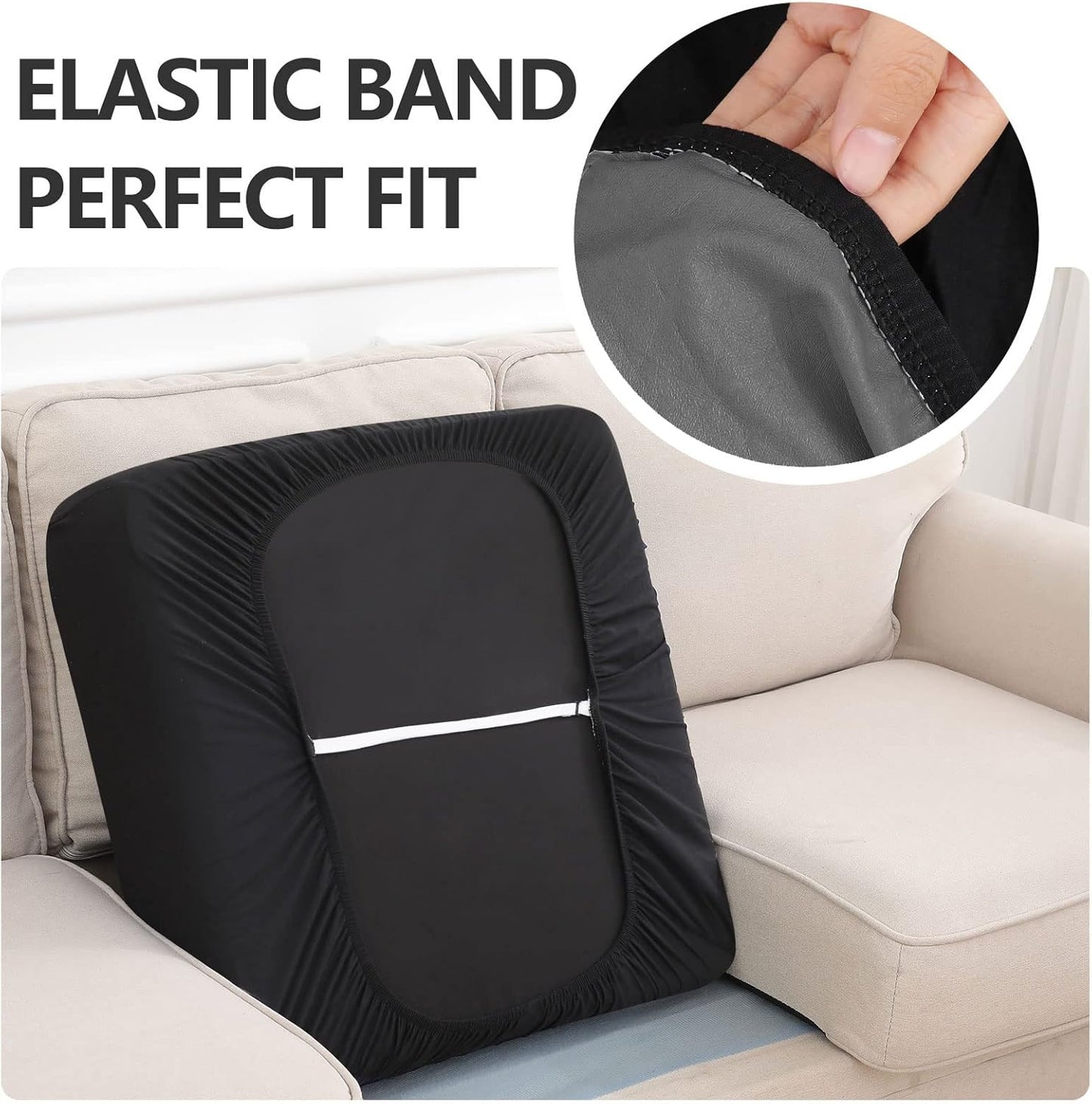 hyha Waterproof Couch Cushion Covers, Stretch Sofa Couch Seat Slipcover for Dog Washable, Non-Slip Waterproof Outdoor Cushion Covers for Patio Furniture Replacement (1 Piece for Medium, Black)