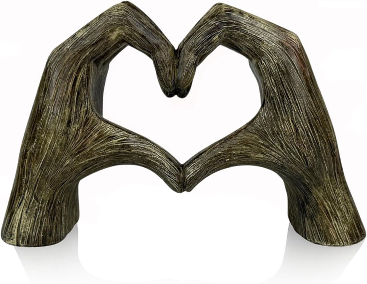 Top Brass Large Rustic Heart Hands Sculpture, 9 3/4” Resin Love Statue – Romantic Decor Accent for Shelf or Mantel – Perfect for Wedding, Valentine's Day or Anniversary (Rustic Wood Grain)