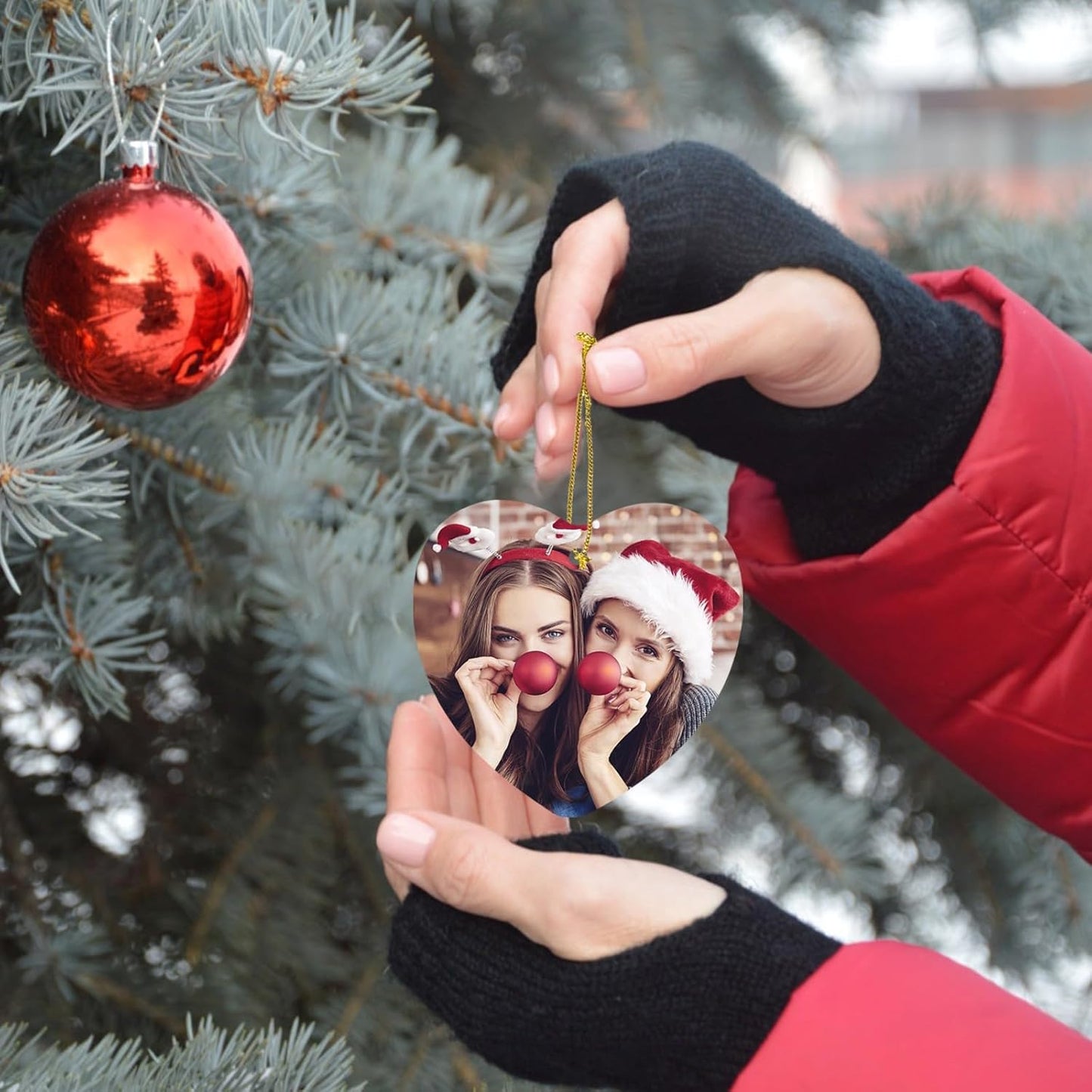 Personalized Christmas Ornaments 2025 w/Picture,Double-Sided Ceramics Custom Christmas Ornament - Upload Any Photo,Optional Text - Picture Ornaments,Customized Xmas Ornament,Heart