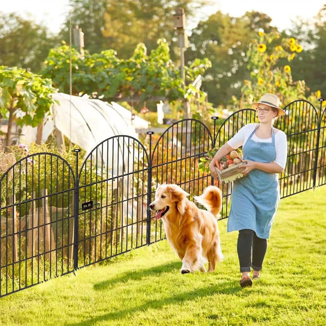 Garden Fence Animal Barrier with Gate, 22 Panels Garden Fencing 36 inch High, Dog Fence Outdoor for Yard, Black Heavy Duty Metal Temporary Fencing, Total 49.5 Ft(L), Arched