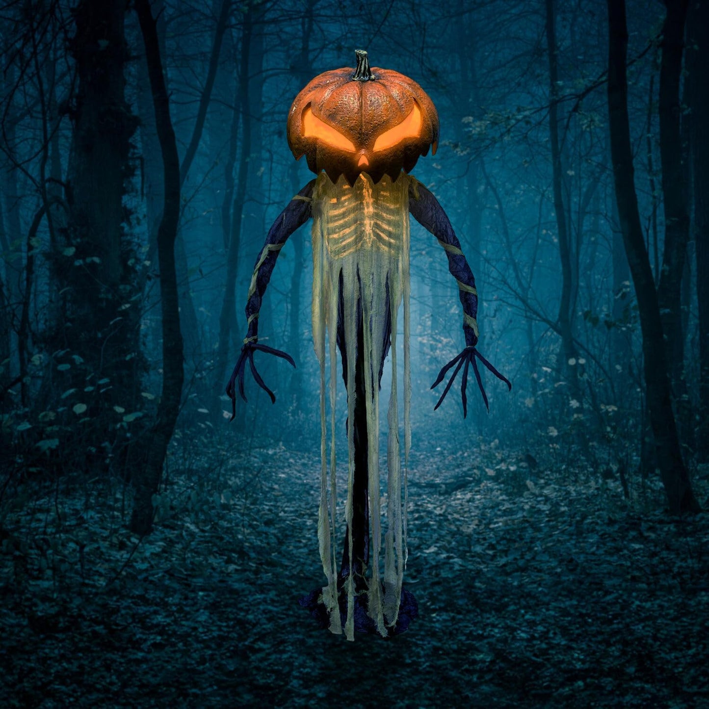 Haunted Hill Farm Pumpkin Sentinel by Tekky, Battery-Operated, Motion and Sound Activated Animatronic with Sound Effects and Lights for Indoor or Covered Outdoor Creepy Halloween Decoration