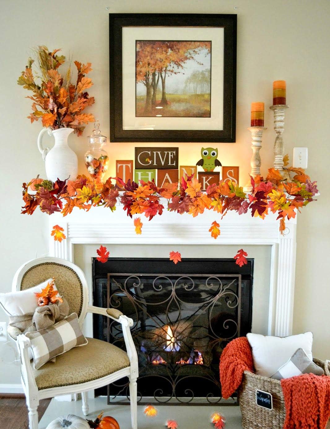 DearHouse 2 Pack Fall Garland Maple Leaf, 5.9Ft/Piece Hanging Vine Garland Artificial Autumn Foliage Garland Thanksgiving Decor for Home Wedding Fireplace Party Christmas (Brown)