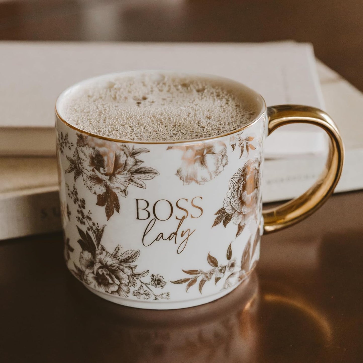 Sweet Water Decor Boss Lady Mug, 17 oz Cute Coffee Mug with Gold Handle for Women Bosses, Large Cup for Tea, Espresso & Hot Cocoa, Birthday Gift Idea for Coworkers, Friend, Mom, & Wife