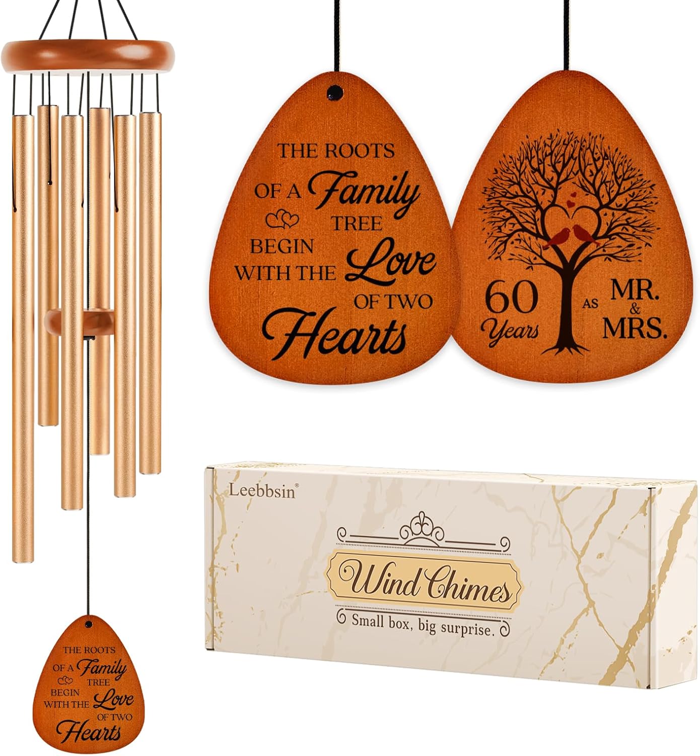 60th Wedding Anniversary Wind Chime, Happy 60th Anniversary Romantic Gifts for Couple, Parents, Wife, Husband, Friends, Diamond Anniversary's Keepsake Gifts Ideas-Large 36''
