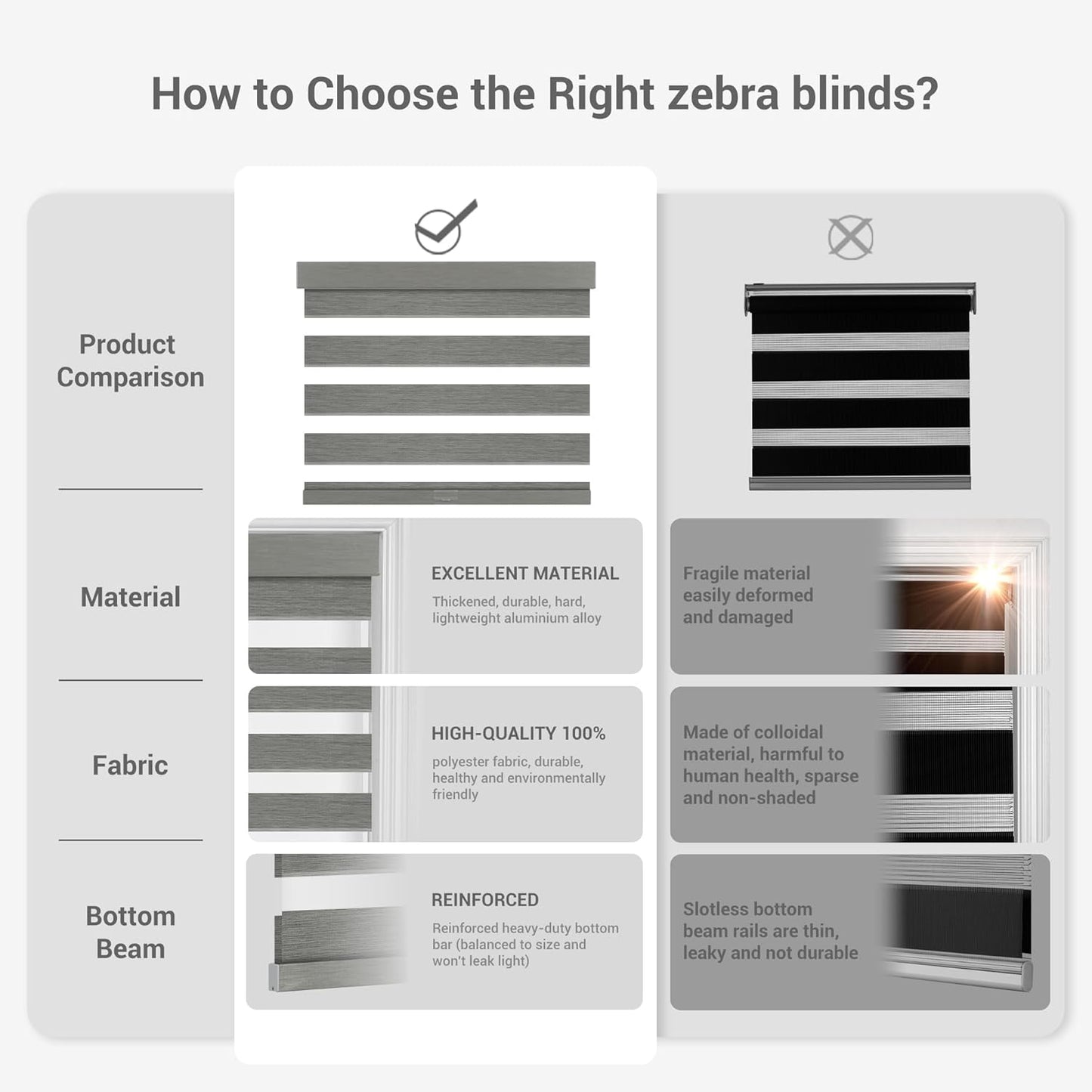 Cordless Zebra Blinds for Windows, Blackout Interior Blinds,Easy to Install,UV Protection,for Offices and Home,Custom Roller Shades, Mousse Grey,59" W x 72" H