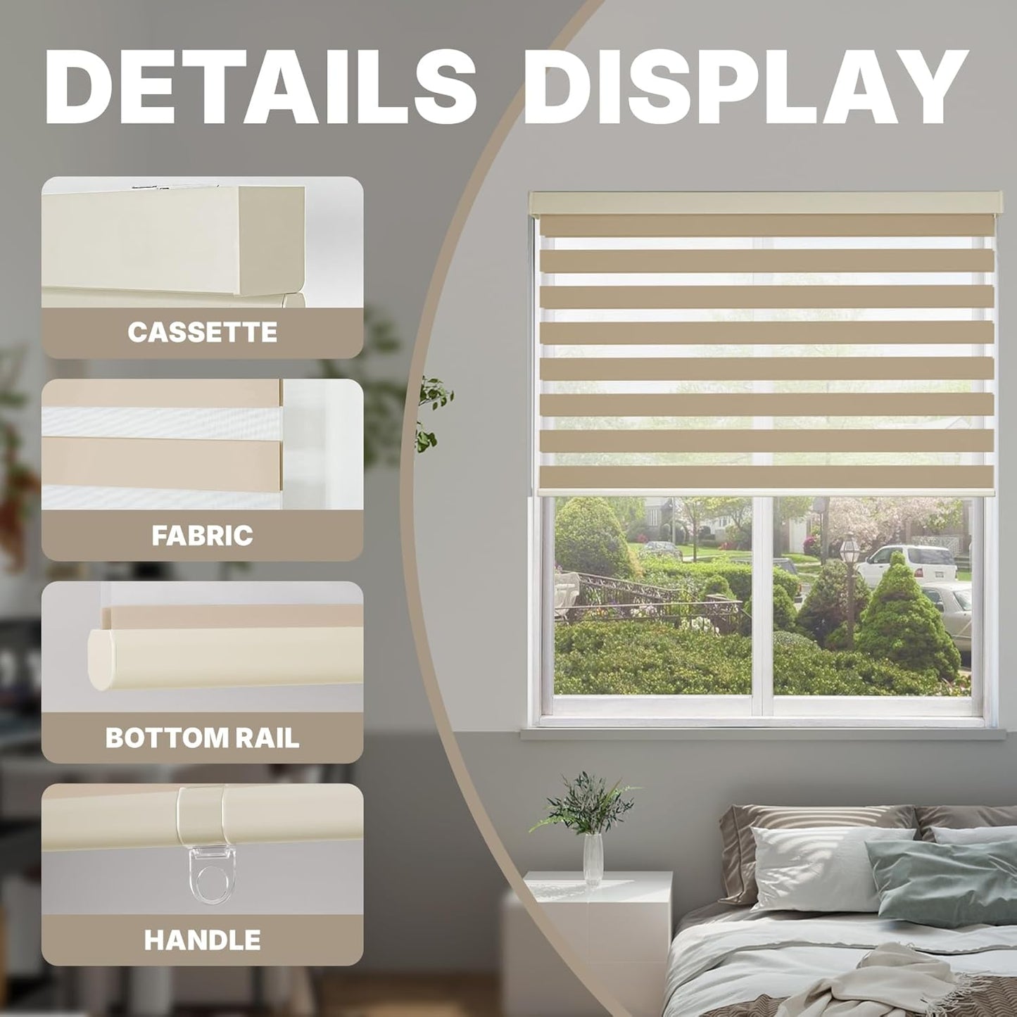 HESTIA Cordless Zebra Blinds Light Filtering Roller Shades UV Blocking Blackout Privacy Indoor Window Shades for Home Office Day and Night, Beige,32" W x 48" H