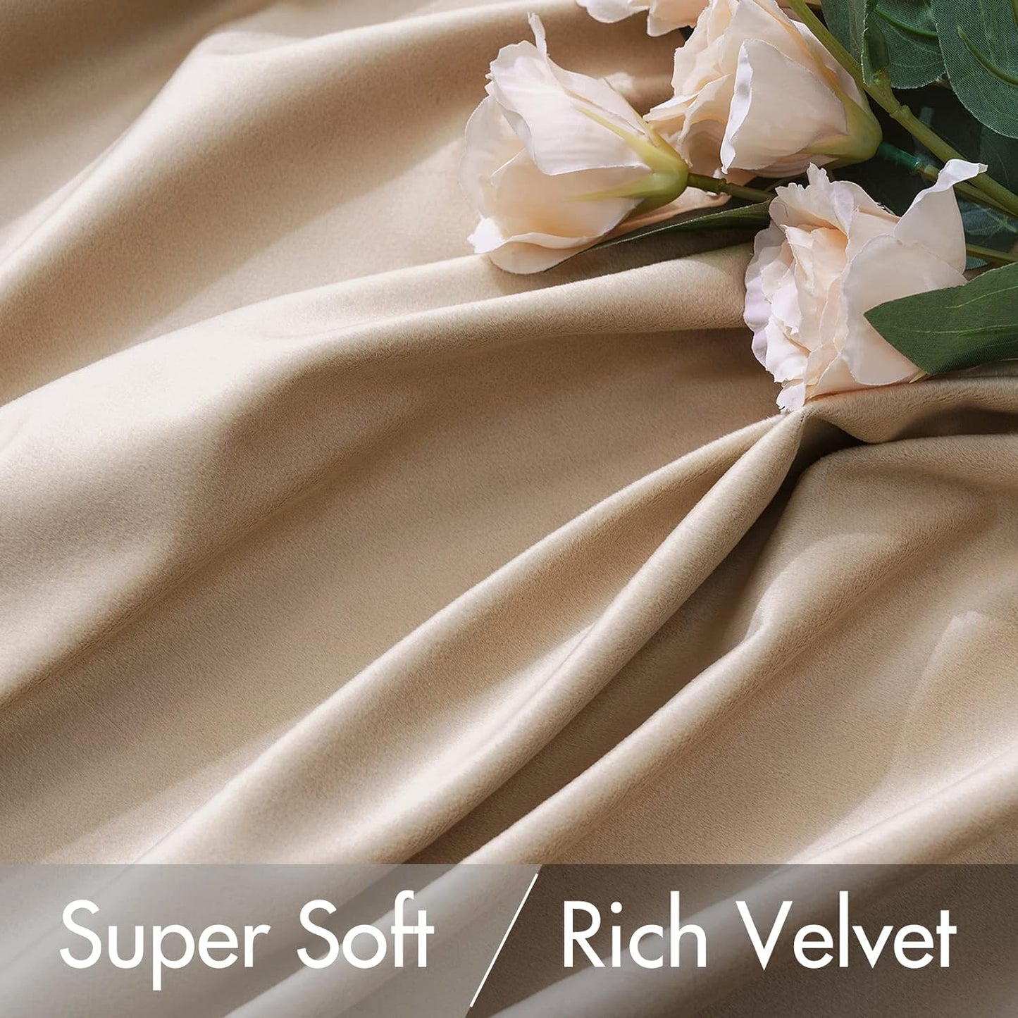 MIULEE Velvet Curtains 96 inches - Pinch Pleated Luxury Room Darkening Curtains for Bedroom Living Room Thermal Insulated Super Soft Window Drapes Back Tab, Camel Beige, W52 x L96 inch, 2 Panels