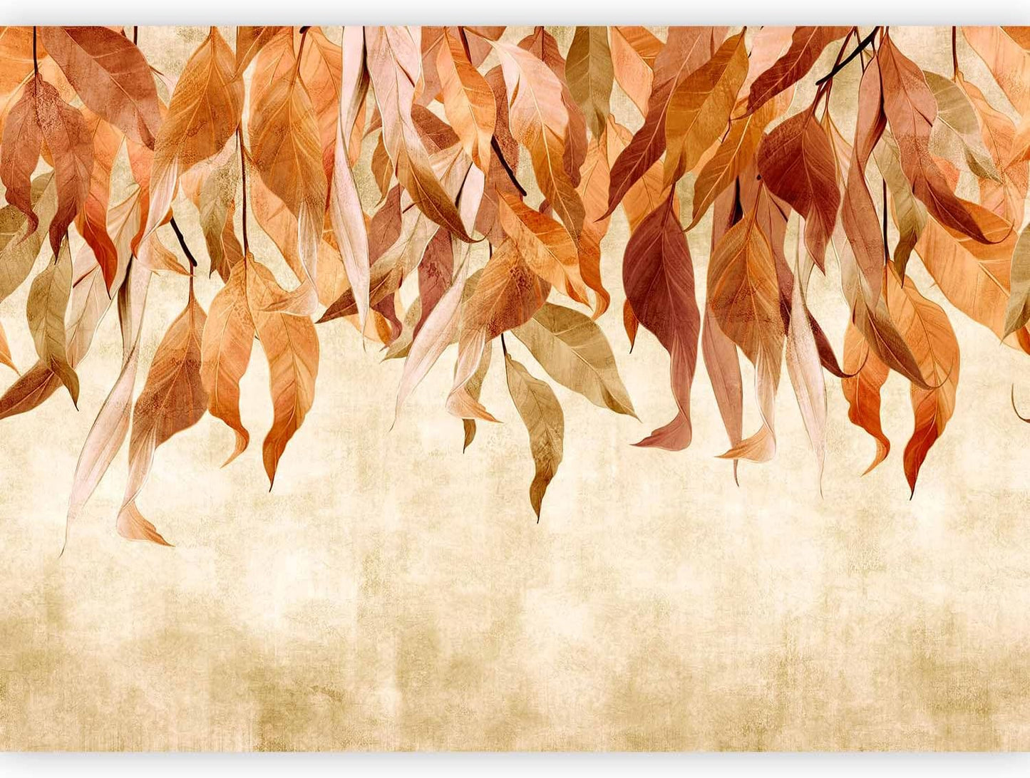 artgeist Wall Mural Hanging Leaves 157x110 in - Non-Woven Wallpaper Fleece Wall Decor Photo Print Picture Image Design Nature Botanical Concrete Orange Beige b-C-10146-a-c