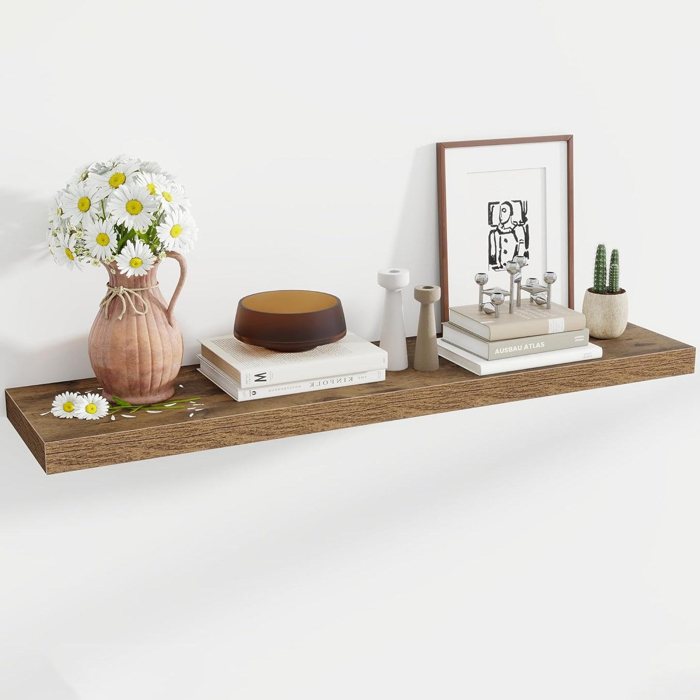 48 Inch Floating Shelves, 12 Inch Deep Floating Shelves for Wall, Floating Shelf with Invisible Brackets, Deep Wall Shelves for Bathroom, Bedroom, Living Room, 1 Pack, Brown