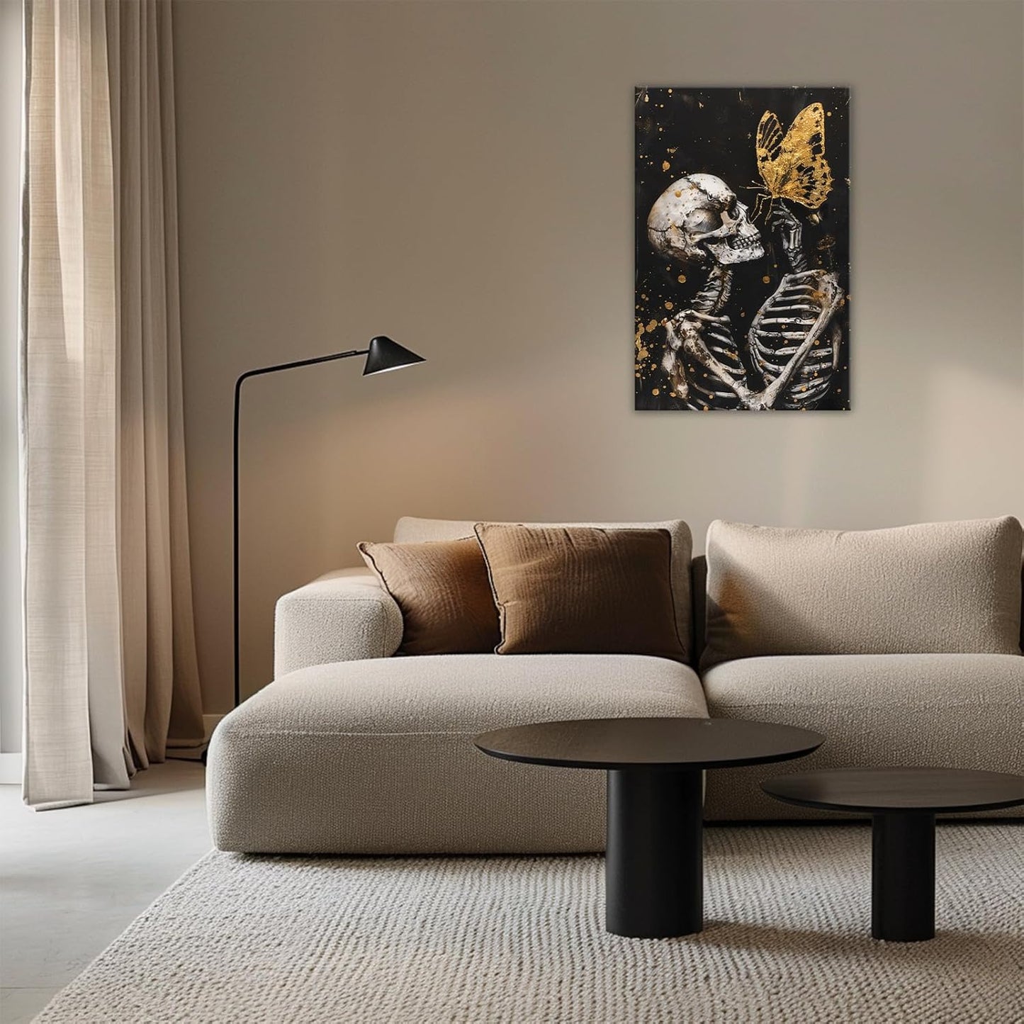 OAAPITI Skull Wall Art Skull and Gold Butterfly Canvas Print Abstract Modern Gothic Artwork for Bedroom Dark Art Decor(Artwork-7,28"x42")