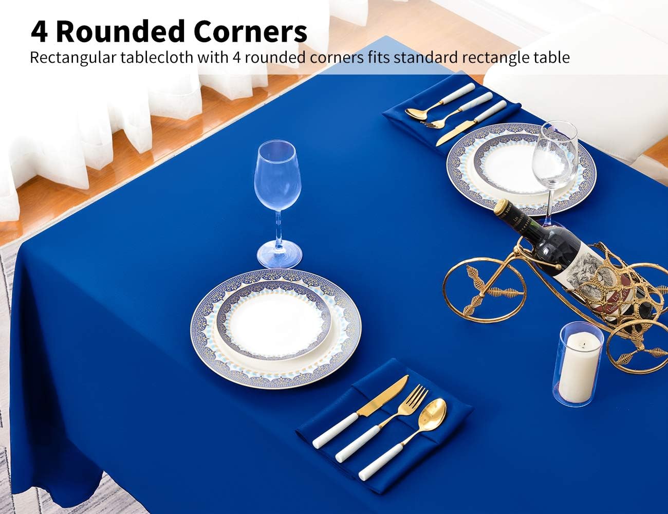 Surmente Blue Tablecloth 90 x 132-inch Rectangular Polyester Table Cloth for Weddings, Banquets, or Restaurants