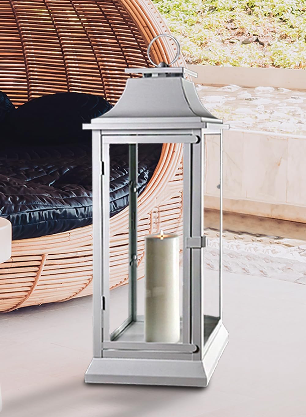 Serene Spaces Living White Hurricane Lanterns with Clear Glass Panels, Perfect for Home Decor, Parties & Events, Table Top Or Hanging Lantern for Indoor & Outdoor, Measure 25" Tall and 9.75" Diameter