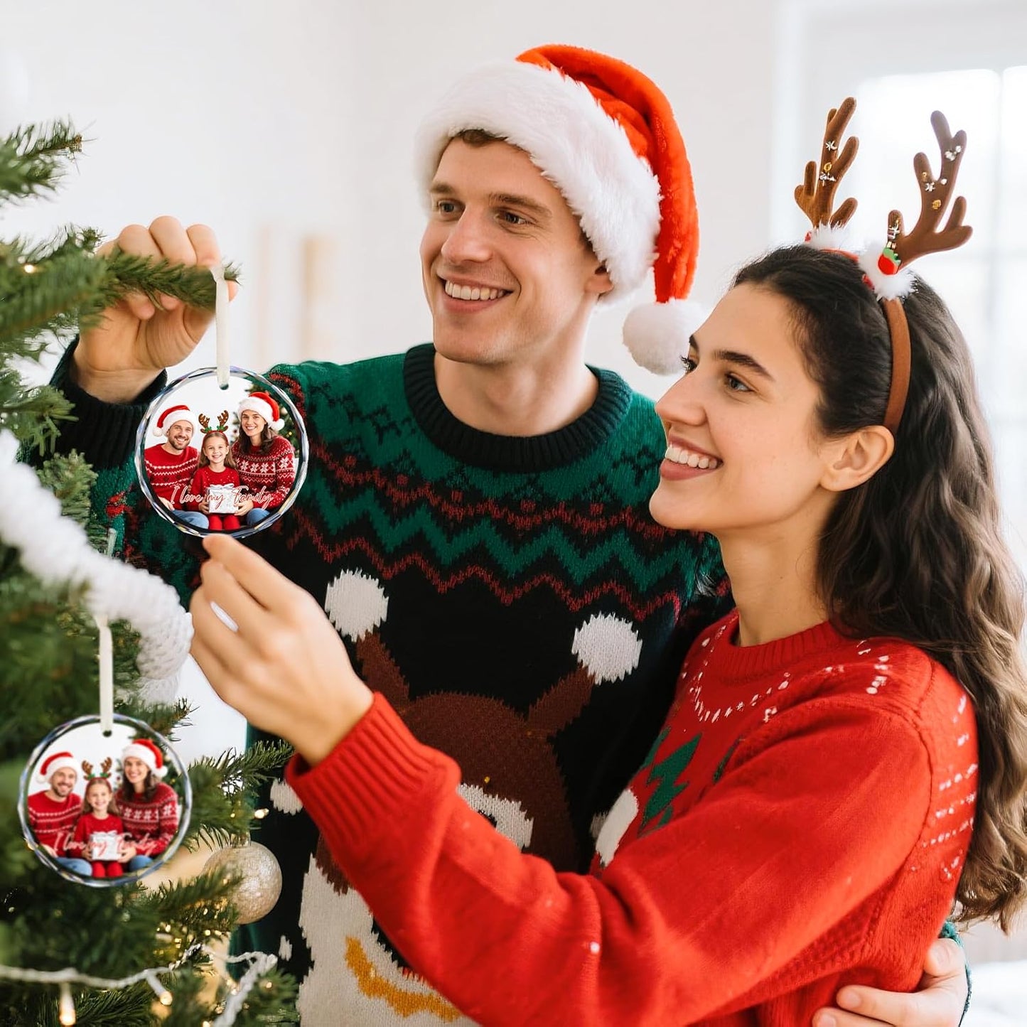 Personalized Christmas Ornaments with Photo - Custom Picture Text Ornament for Christmas 2025, Customized Crystal Xmas Tree Decor - Wedding Gifts for Couples, Engagement Gifts for Couples