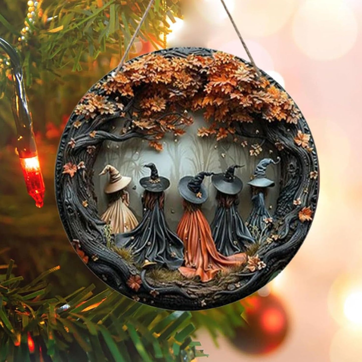 Fanyil/Olygee/Sherum/Shirem/Pubyfun/Glosrity/Libilin/Graddi/Solymody/Gowebs/Goredny/Vianys Witching Hour, Door Way Hanging Decor Halloween, 2D Wooden Round Witches Sign (C, 11.8")