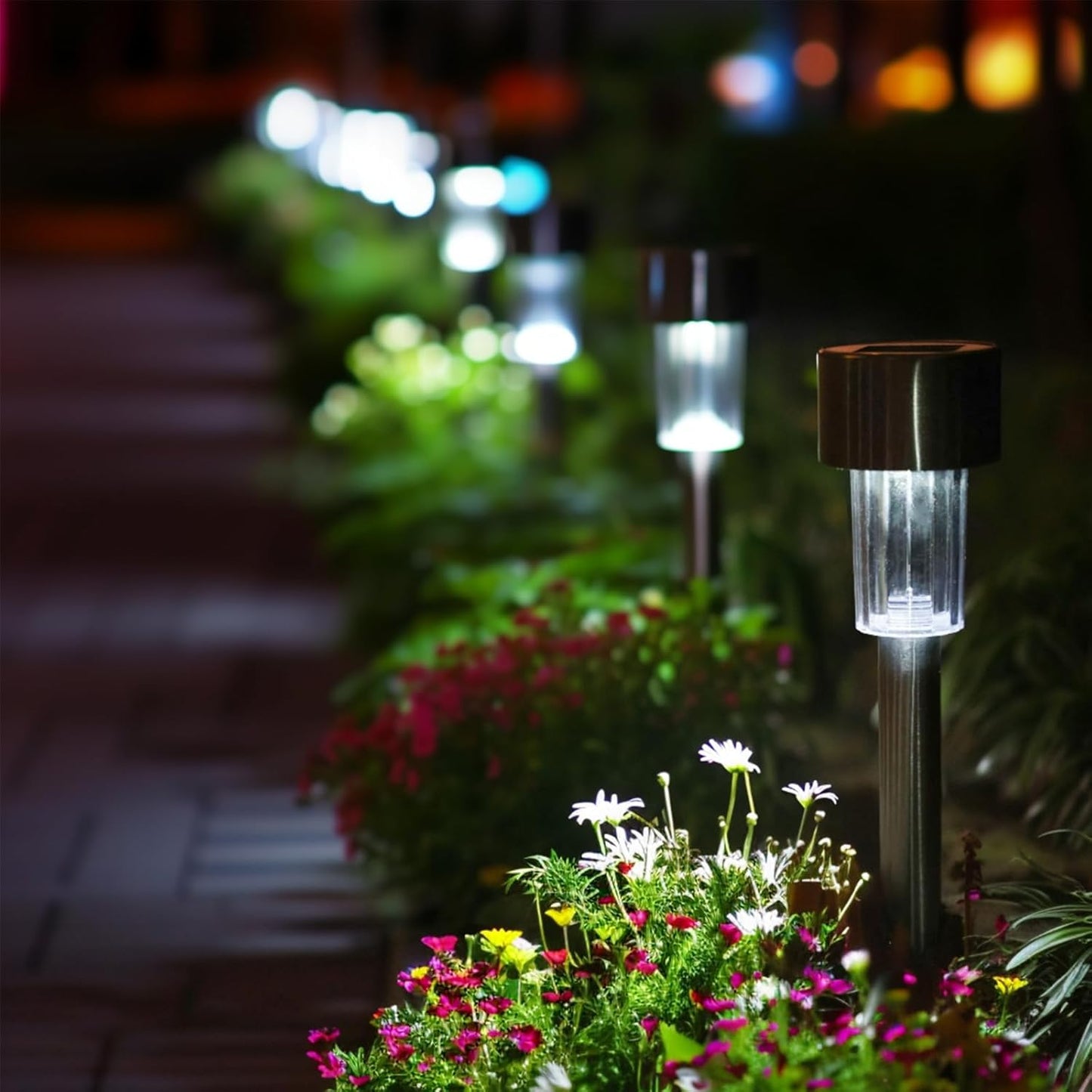 EcoGreen Outdoor Pathway Solar Light, 8pcs Pack,Garden Patio Balcony Walk Way Lights, Stainless Steel Leg, 5000K Daylight, IP65 Waterproof, 1.85 * 12.2in