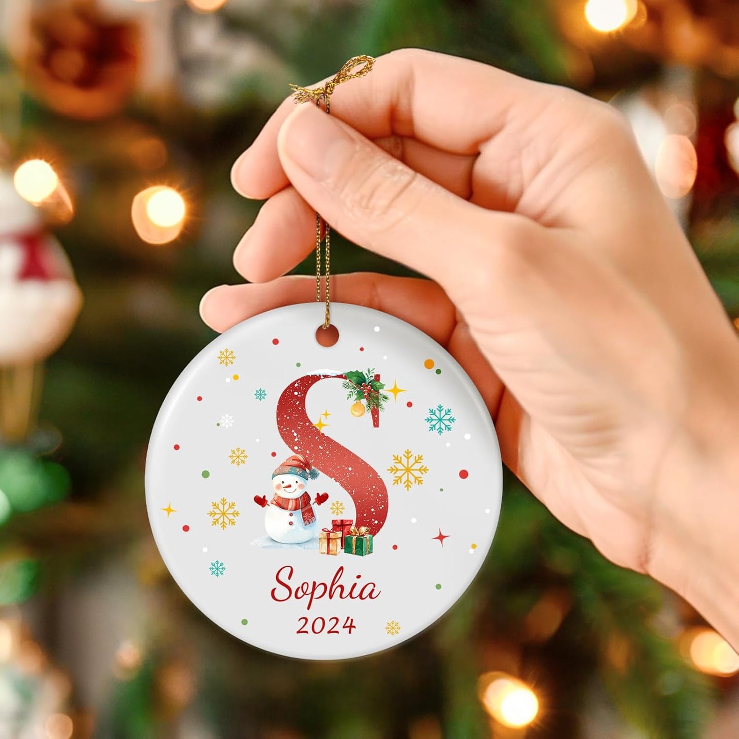 Name Ornaments for Christmas Tree, Custom Initial Monogram Snowman Ceramic Ornament for Kids Boys Girls, Monogrammed Christmas Ornaments 2025