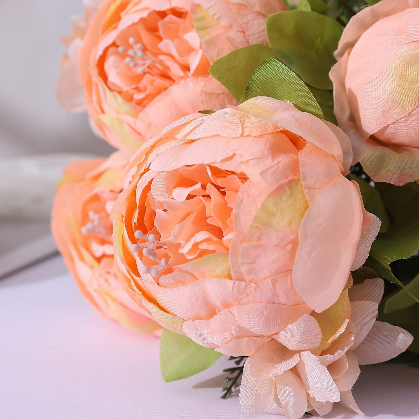 Duovlo Springs Flowers Artificial Silk Peony Bouquets Wedding Home Decoration,Pack of 1 (Spring Orange-Pink)