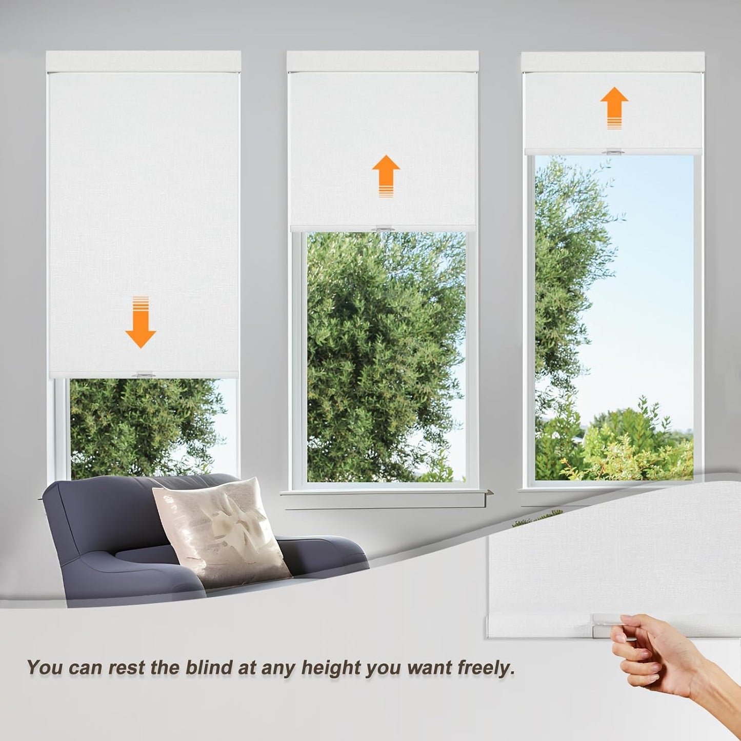 Persilux Blackout Roller Shades & Blinds Windows Shades Free-Stop Blackout Blinds with Jacquard Fabric,Cordless Blinds Pull Down Shades for Home, Easy to Install for Door/Office, White(50" W x 48" H)