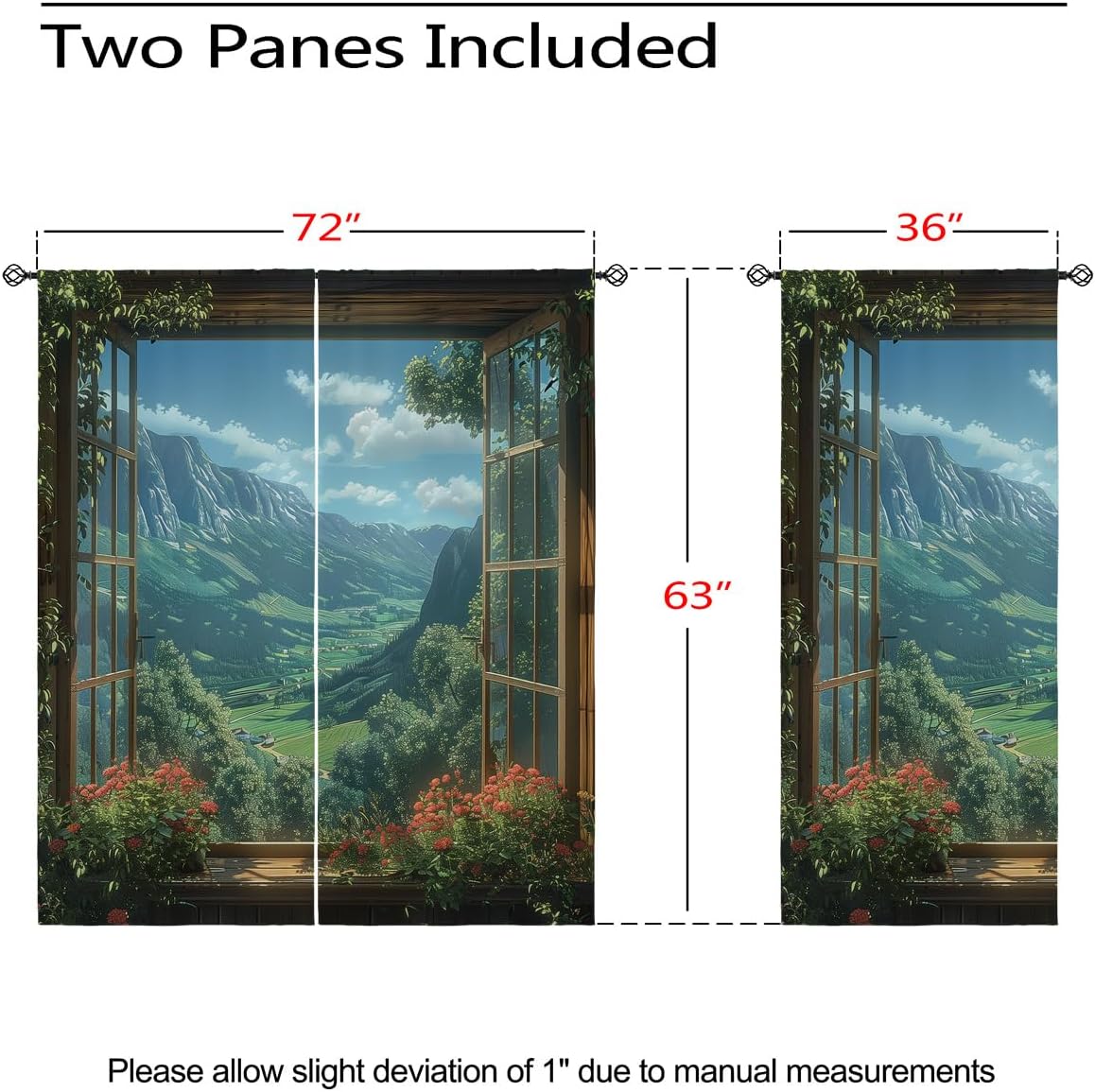 Mountain Blackout Curtains for Girls Boys Teens Home Decor, Spring Sky View Nature Forest Flower Grommet Thermal Insulated Drapes Darkening Window Curtain for Bedroom Living Room, 72 x 63 Inch