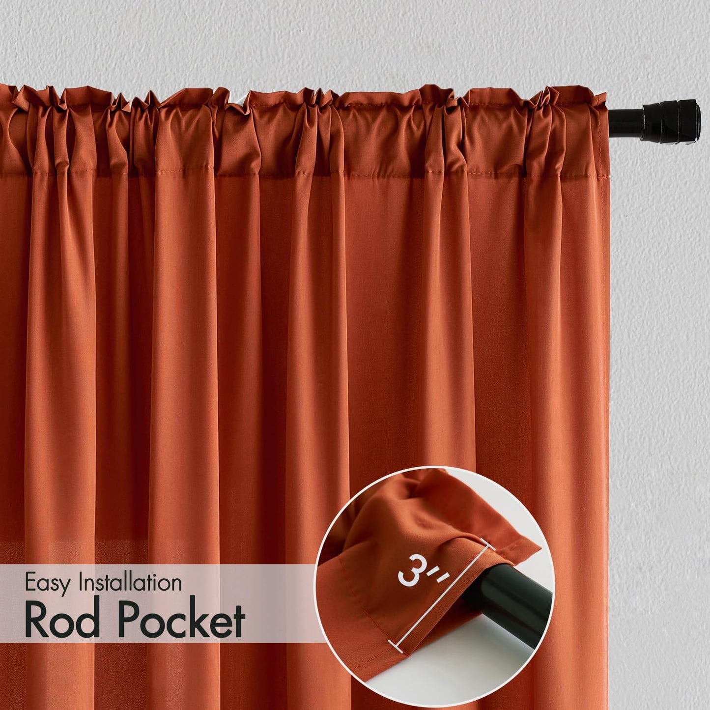 MIULEE Burnt Orange Privacy Sheer Curtains That Let Light in 72 Inches Long Non-See-Through Semi Sheer Curtain Light Filtering Window Curtains Drapes for Living Room Bedroom 2 Panels Set 42 X 72