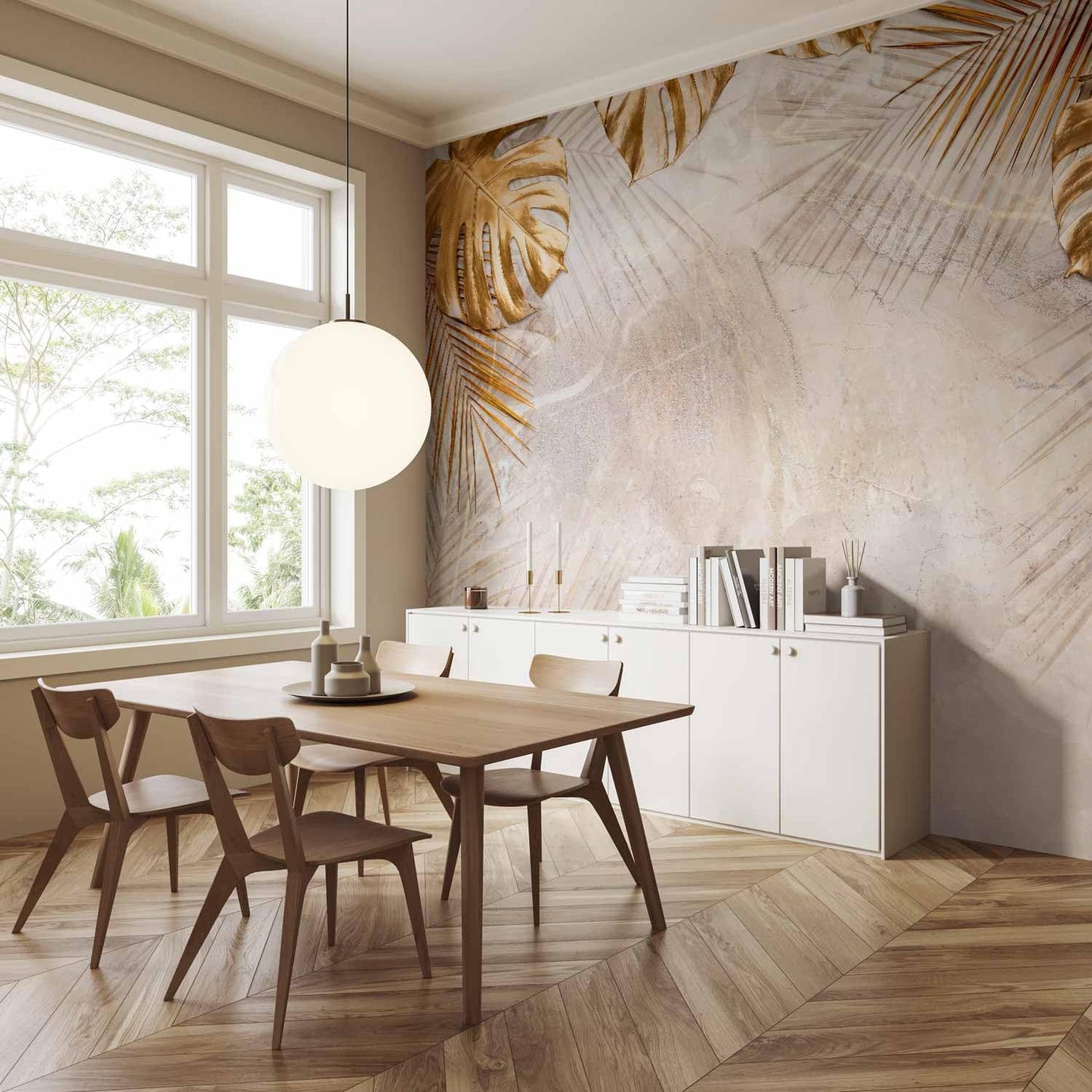 artgeist Wall Mural Tropical Leaves 138x101 in - XXL Non-Woven Wallpaper Fleece Wall Decor Photo Print Picture Image Design Monstera Palm Green Leaves b-C-0788-a-a