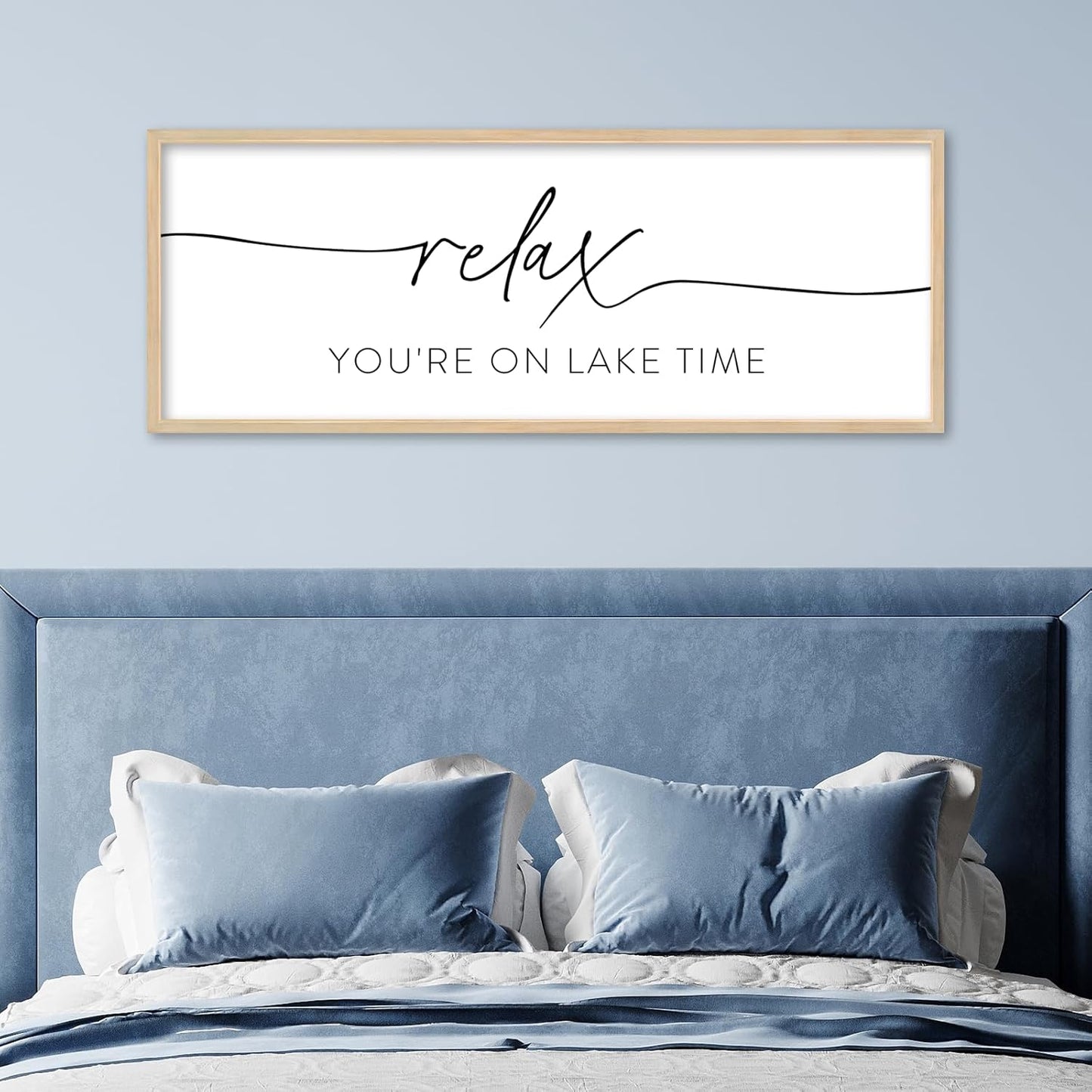 SRSZHIYUE Relax You're On Lake Time Wall Decor Above Bed Sign 40"×15" for Lake House Bedroom Over Bed Large Wood Framed Hanging Art (Wood)