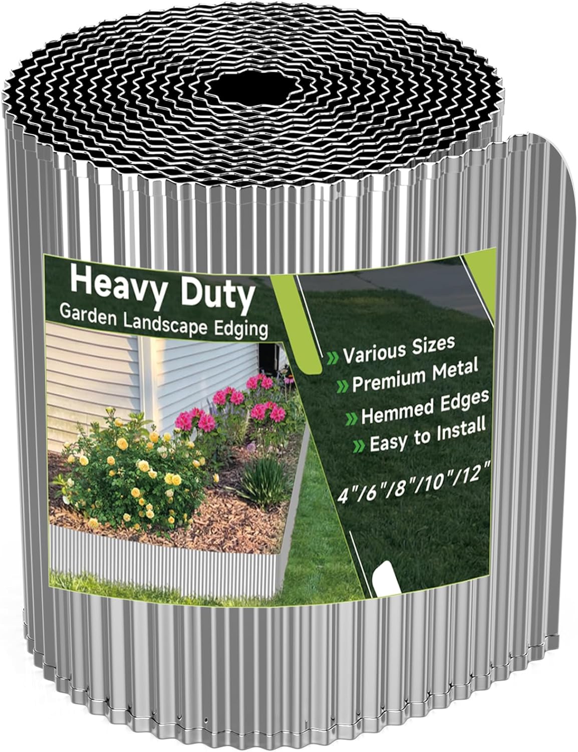 Corrugated Garden Edging,12"×20Ft Galvanized Steel Landscape Edging & Lawn Edging Border,Metal Garden Border for Flower Beds,Garden,Lawn,Raised Beds & Tree Surrounds(Silver)