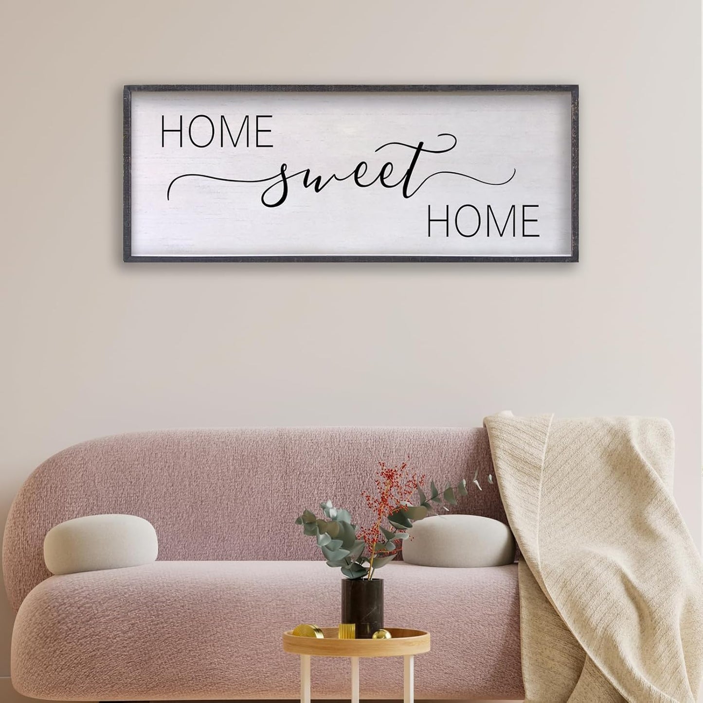 Home Sweet Home Sign Wall Decor 40"x15" Above Bed Living Room Large Wooden Framed Family Plaques Art (Black)