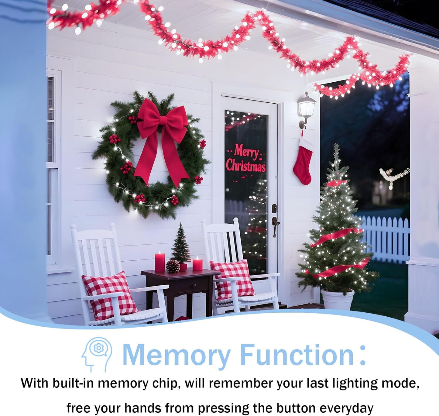 Upgraded 99FT 300 LED Christmas Lights Outdoor & Indoor, Memory Function & Timer & 8 Modes, Mini Green Wire Waterproof Fairy Lights for Christmas Tree Holiday Party Garden Decorations (Cool White)