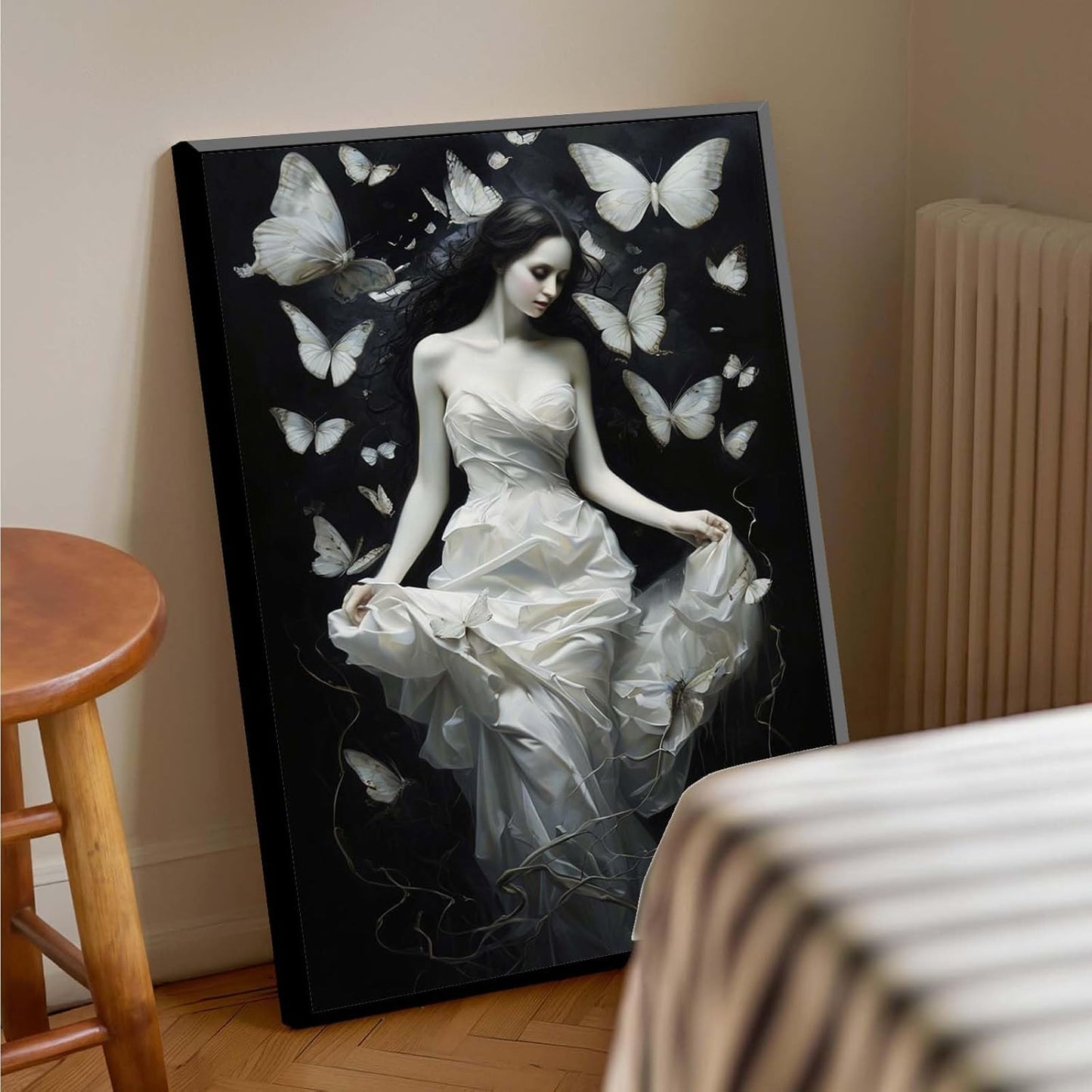 JFHCQJPK Vintage Gothic Feminine Canvas Wall Art Print Butterfly Poster Moody Preppy Wall Art Dark College Decor for Home Bedroom16x24in Metal blackFramed