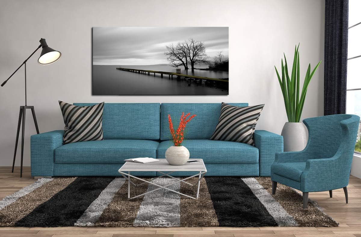 DZL Art S74950 Gray Canvas Prints Modern Minimalist Black and White Lake Trees Landscape Wall Art Painting for Living Room Bedroom Decor Office Wall Decor Home Decoration