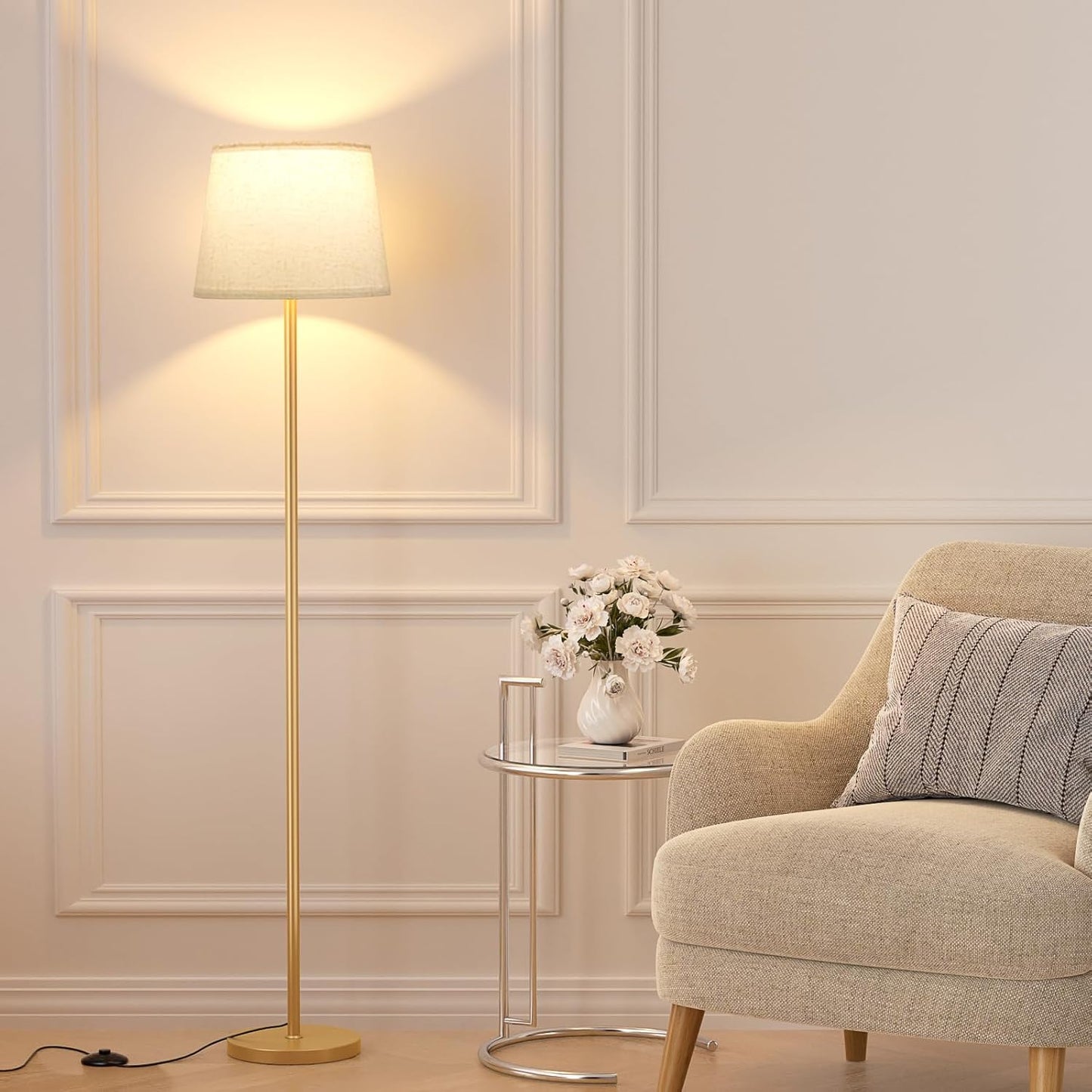 【Upgraded Floor Lamps for Living Room, Modern Floor Lamp with Remote Control, Dimmable Colors Temperature Standing Lamp Foot Switch, 9W Bulb Tall Lamps for Bedroom Office Kid Room - Gold