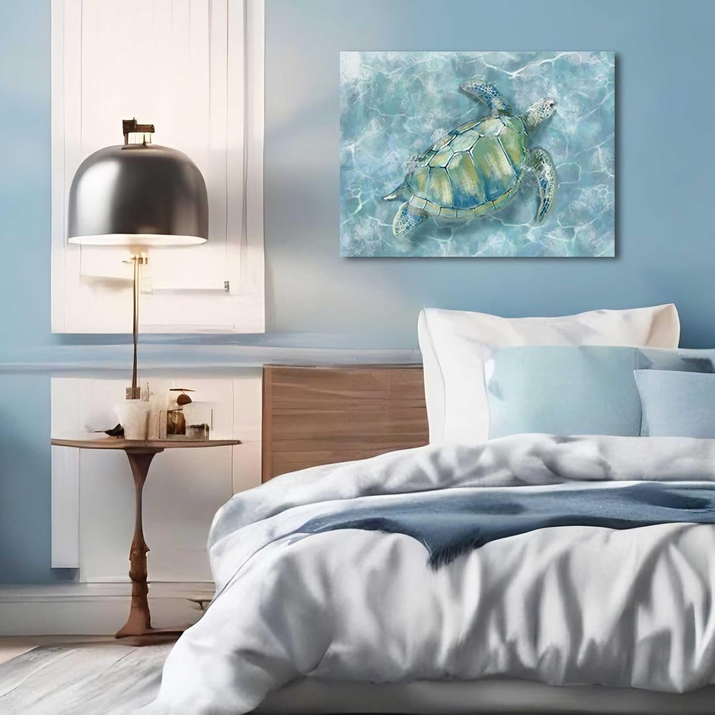 XIANSHOU Bathroom Pictures Wall Decor Blue Sea Turtle Wall Art Funny Animal Paintings Posters for Room Aesthetic Kitchen Dining Room Office Home Decor 12x15 Inch