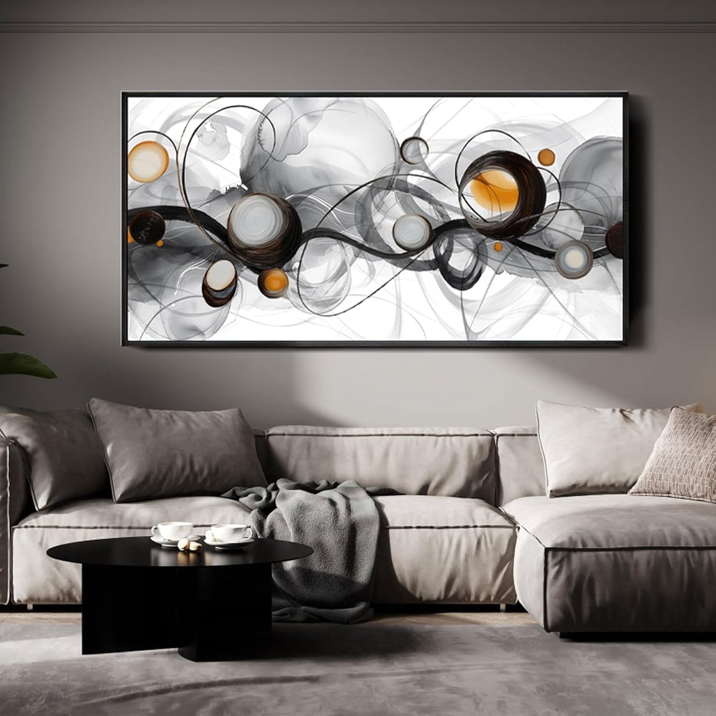 XLSJERST Abstract Artwork Minimalist Painting - Large Size Frame Wall Art for Living Room Wall Decor Modern Black and White Canvas Picture Boho Gray Wall Art