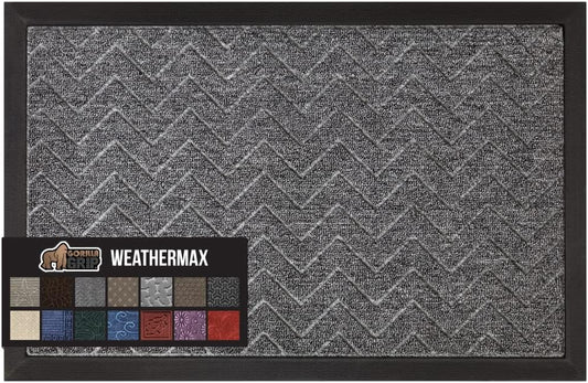 GORILLA GRIP 100% Waterproof All-Season WeatherMax Doormat, 60x24, US Designed Natural Rubber, Stain and Fade Resistant, Low Profile Indoor Outdoor Door Mats, Easy Clean Patio Mat, Steel Chevron