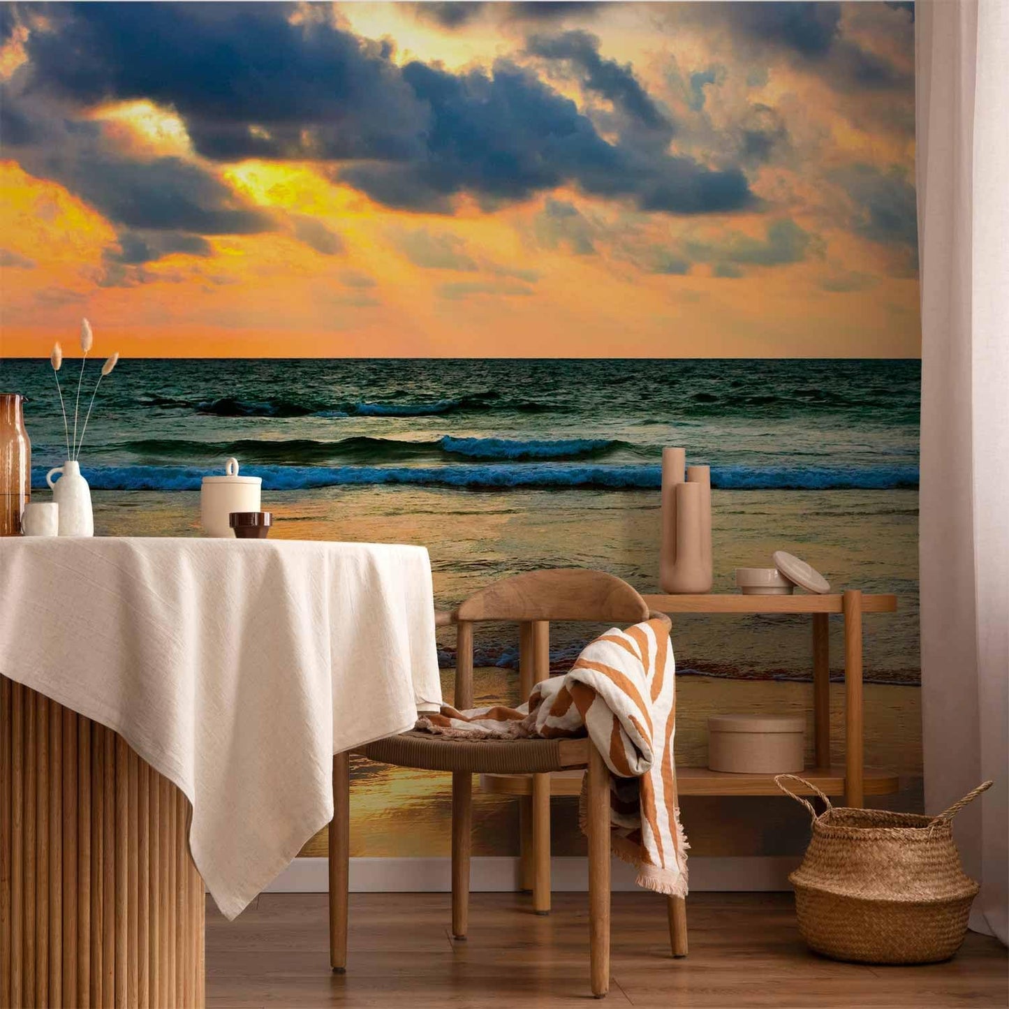 artgeist Wall Mural Peel and Stick Nature 212x98 in - XXL Self-Adhesive Corner Wallpaper Removable Large Sticker Foil Angle Wallpaper Water Waves Birds Sunset Landscape c-B-10179-a-a