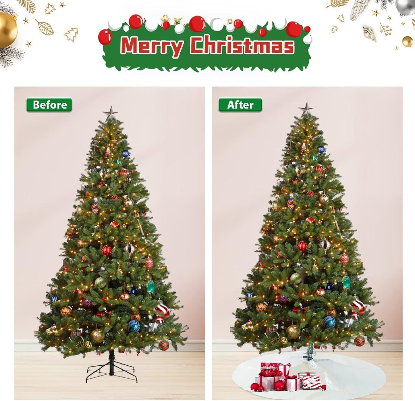 Eternal Beauty Christmas Tree Skirt, 50 Inch White Iridescent Sequin Tree Skirt Small Xmas Tree Skirt for Christmas Tree Decorations