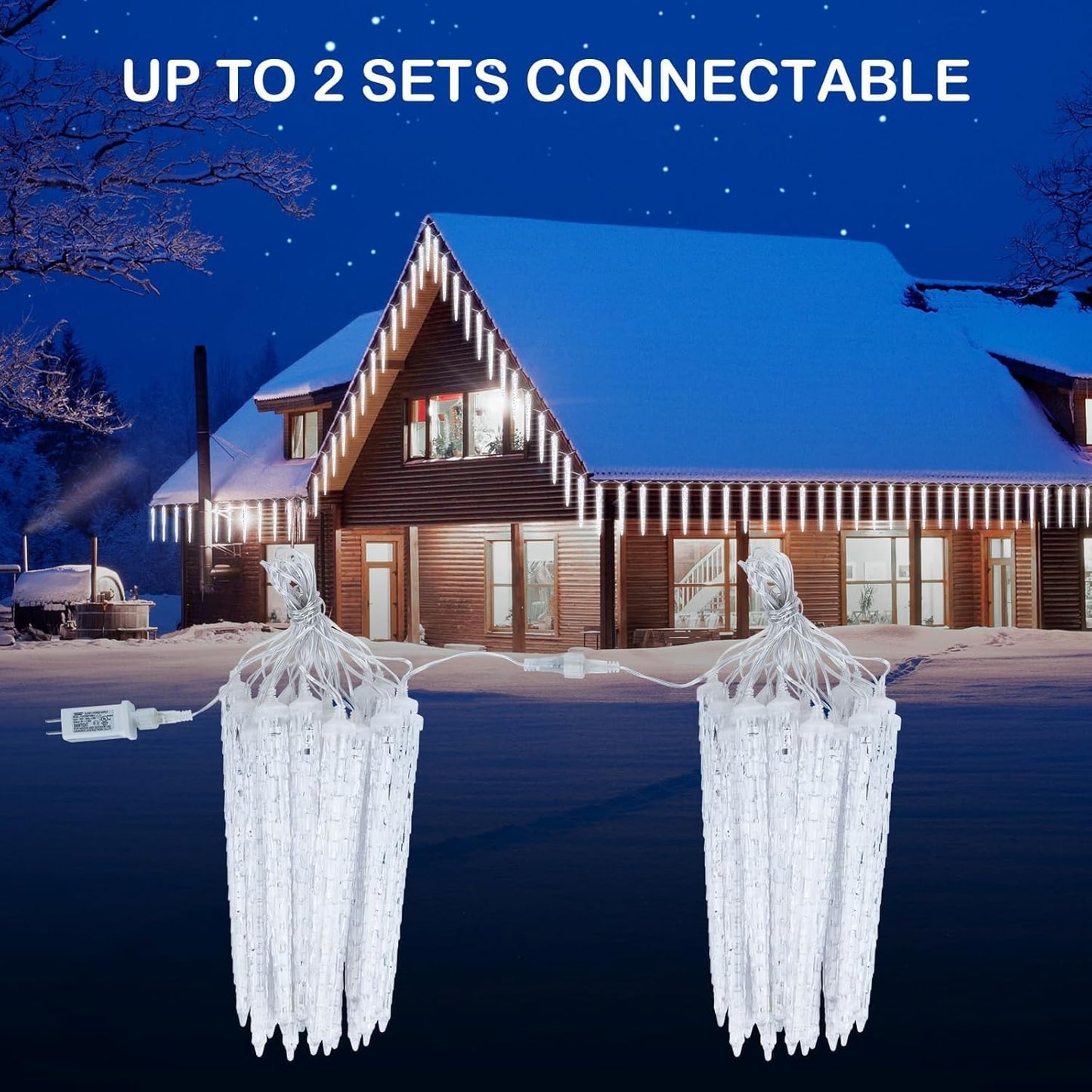 Brightown Christmas Meteor Shower Icicle Lights Outdoor, 30ft with 30 Tube 720 LED Dropping Effect, Waterproof Decorations for House Eave Roofline, Cool White