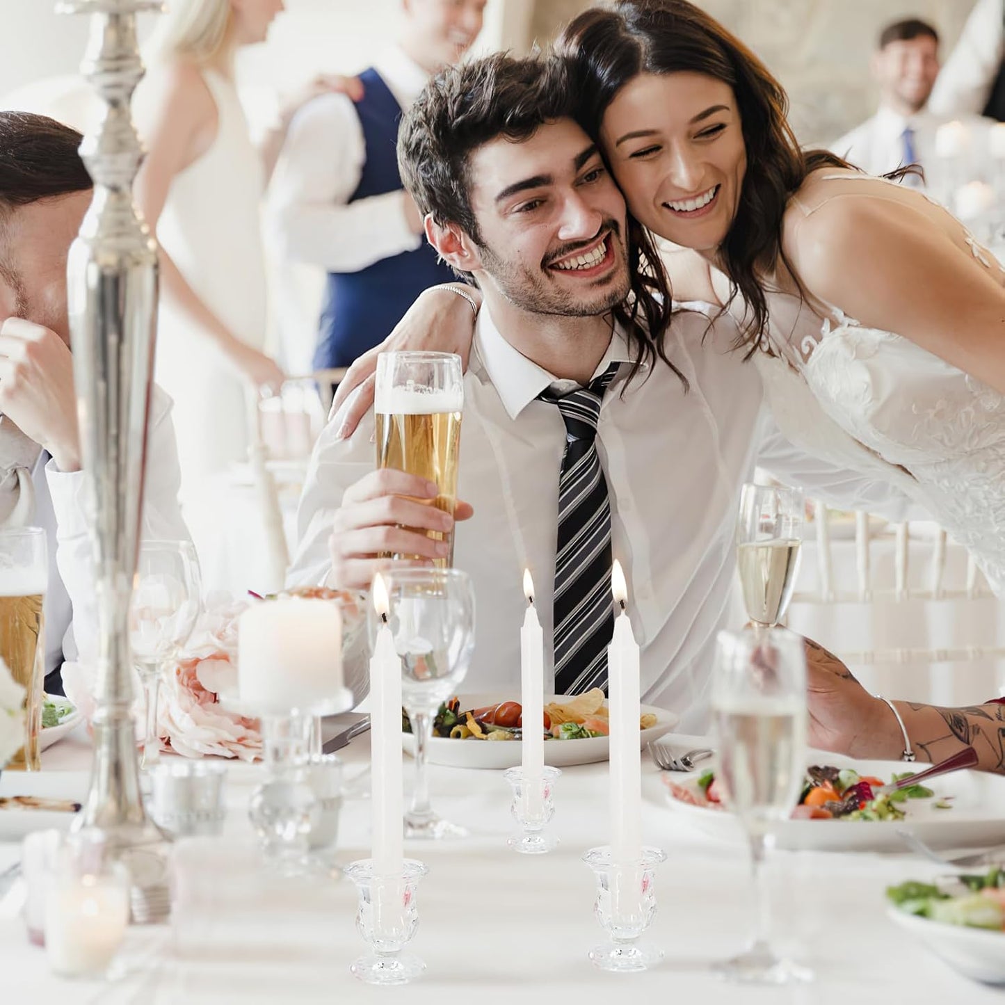 Glass Candle Holders Set of 24- Clear Candlestick Holders & Taper Candle Holders for Wedding Centerpiece Table Decorations, Valentines Day Decor, Party and Romantic Dinner