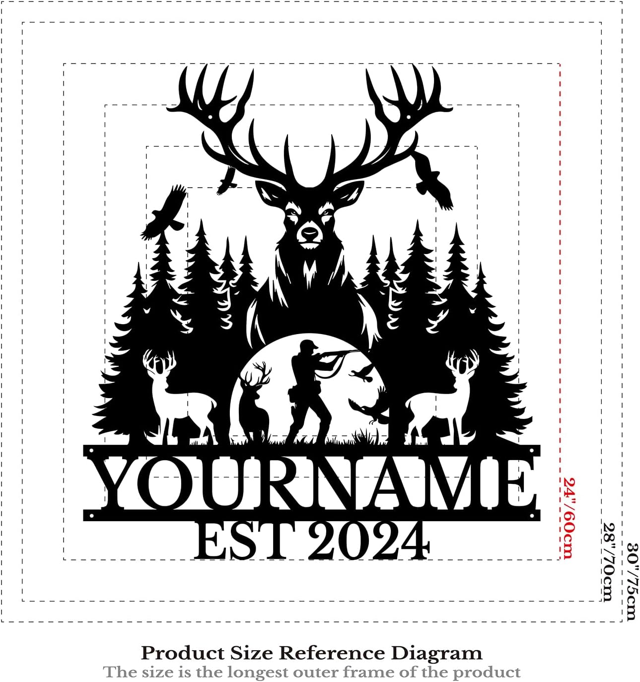 Personalized Deer Forest Name metal Signs,Custom Shed Metal Wall Decor,Black Deer Metal Wall Art Decor,Deer Home Metal Signs Plaques,Outdoor wall Decorative Signage (Style D)