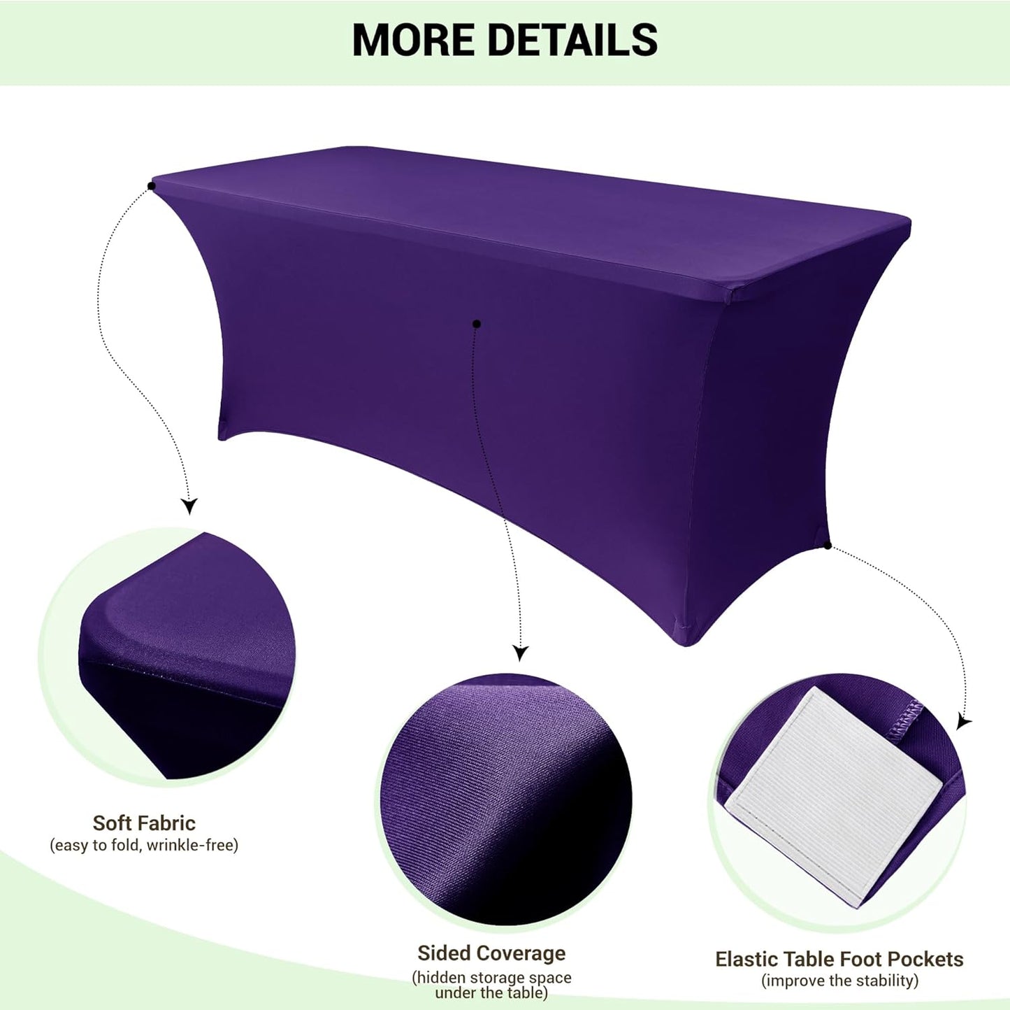 Obstal 4Ft Stretch Spandex Table Cover for Standard Folding Tables - 2 Pack Universal Rectangular Fitted Tablecloth for Party, Banquet, Events, Trade Show (Dark Purple, 48L x 24W x 30H Inches)