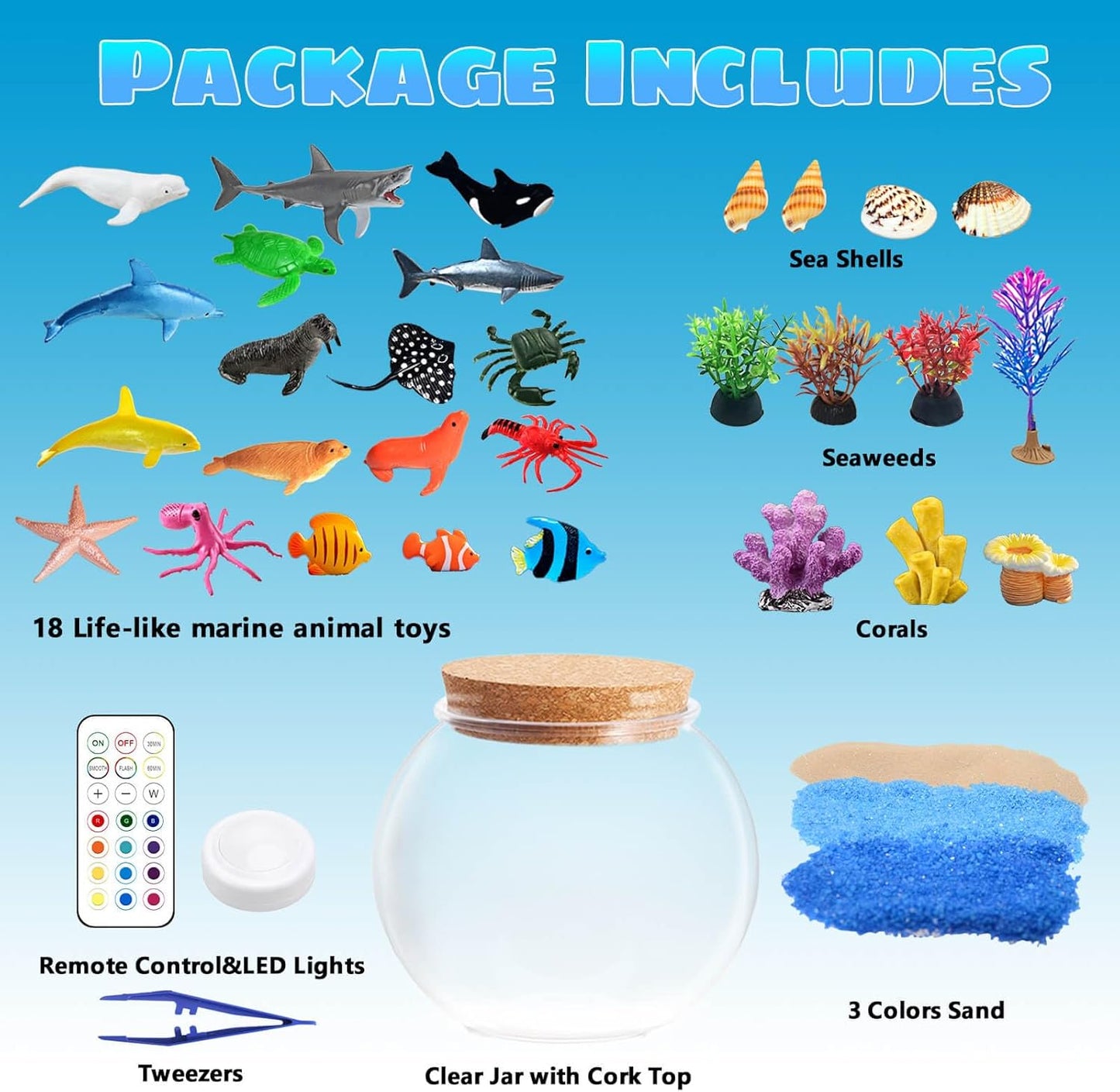 Ocean Light Up Terrarium Kit for Kids - Sea Animal Toys LED Night Light Birthday Gift for Boys & Girls Ages 4 5 6 7 8-12, Kids Arts & Crafts Kit