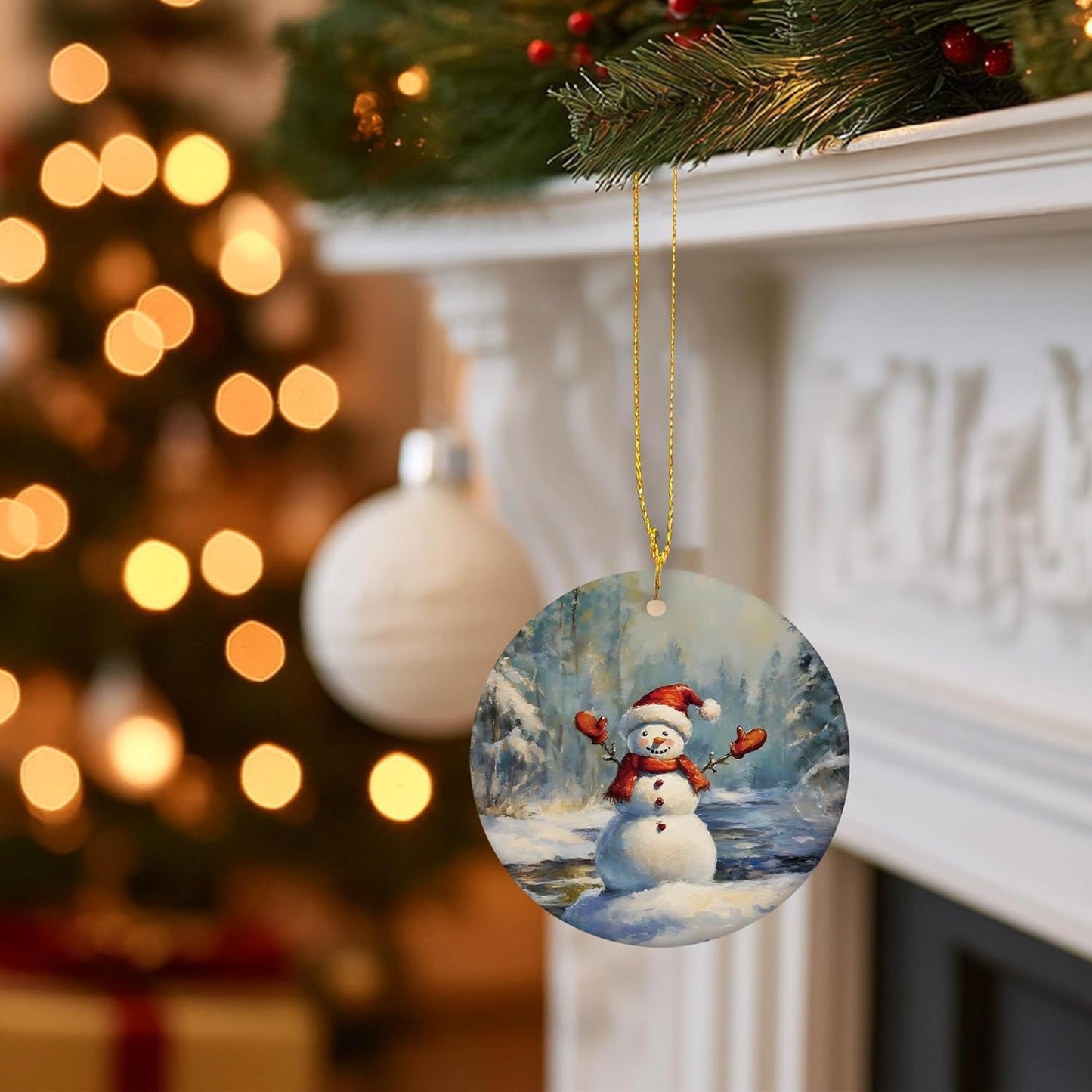 Winter Christmas Snowman Ceramic Ornament Gifts, Rustic Winter Christmas Decorative Hanging Ornaments for Xmas Tree Holiday Party Decoration, Snowman Xmas Tree Decorations