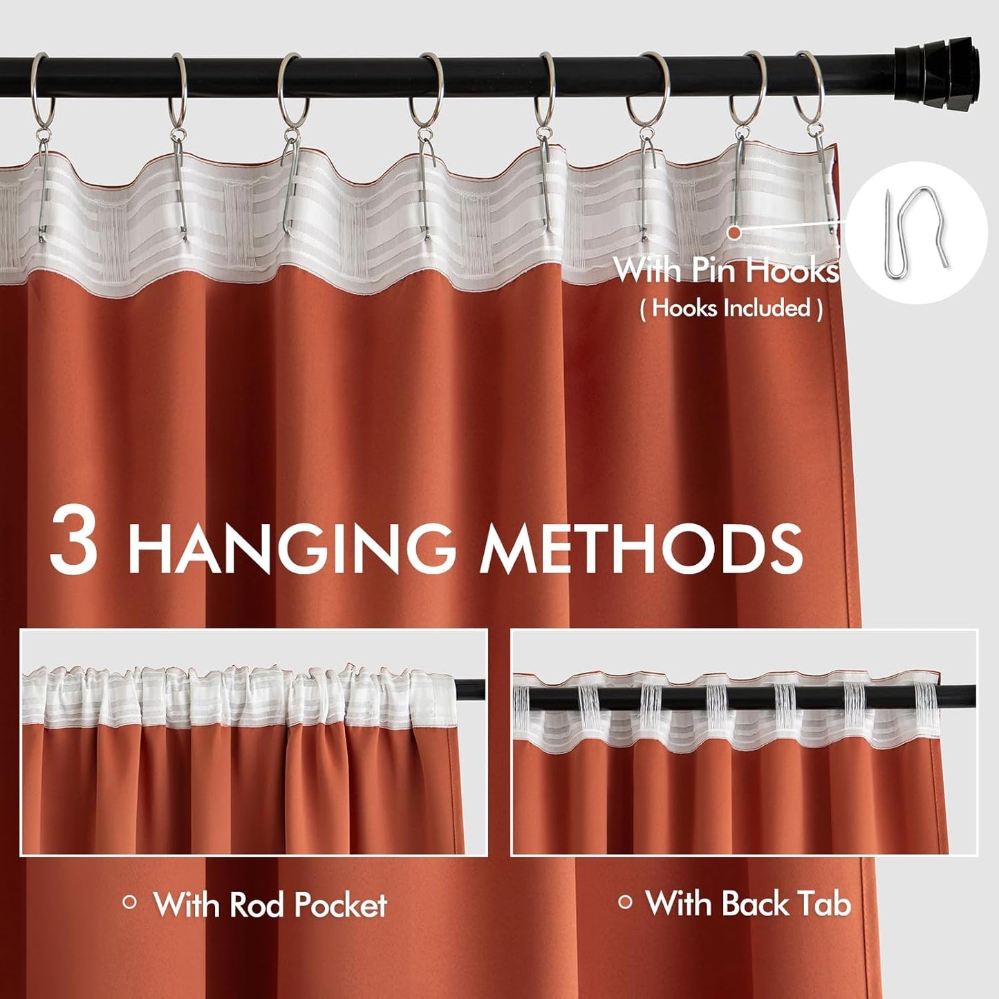 MIULEE Back Tab Burnt Orange Blackout Curtains 120 Inch Long 2 Panels Set for Living Room Bedroom Privacy, Fall Terracotta Rod Pocket/Pinch Pleated Extra Long Room Darkening Light Blocking Drapes