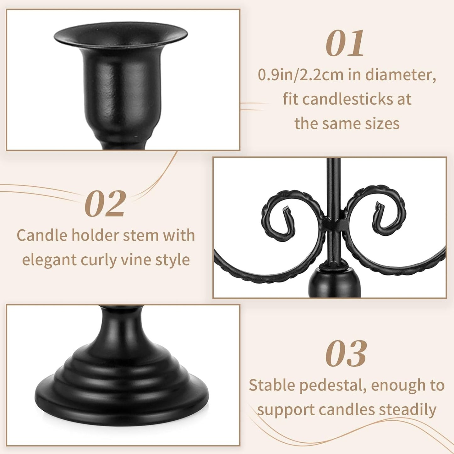 Sziqiqi Halloween Candle Holder Candelabra - Black Candle Stick Holders Pack of 2 Decorative Candleholders for Christmas Decoration