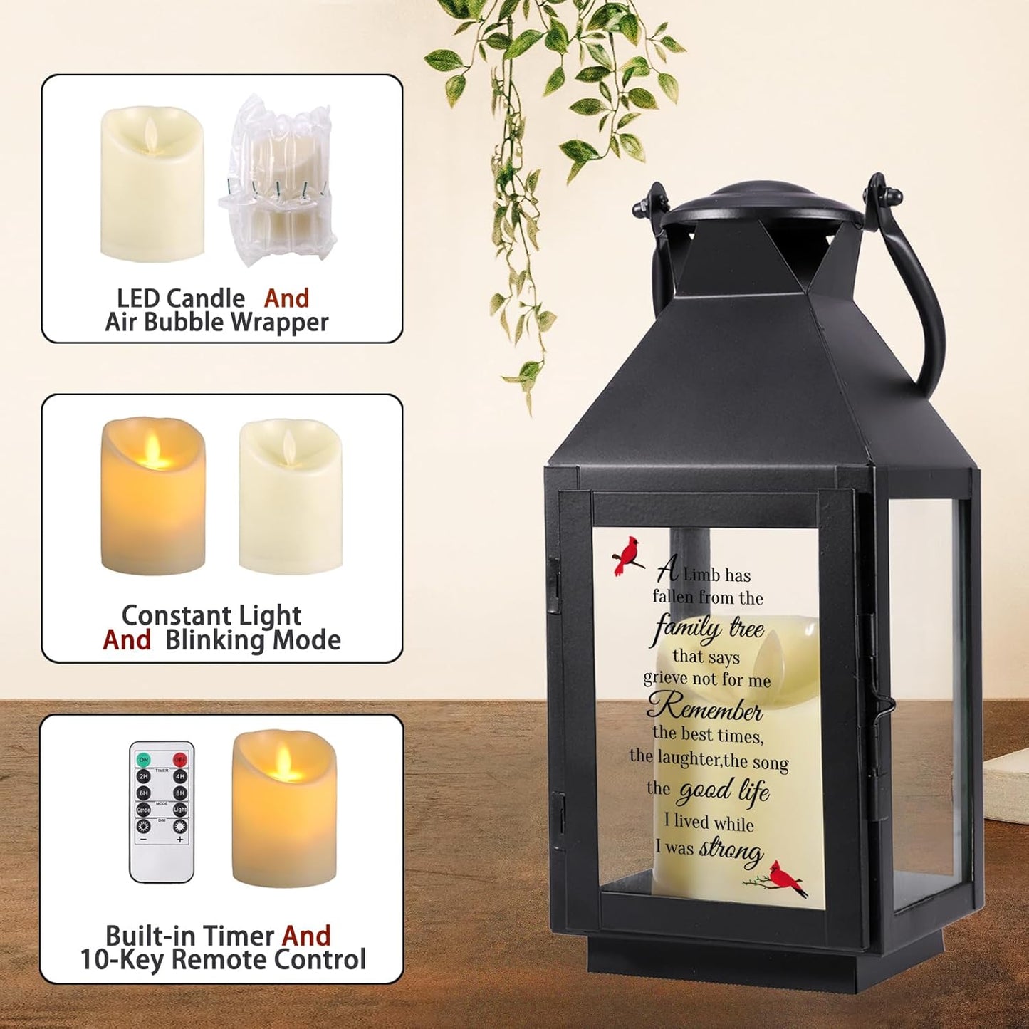 Memorial Lantern, Sympathy Gifts for Loss of Mom/Loved One, Bereavement Gifts, in Memory of Loved One Lantern,Celebration of Life, Memorial Gifts, Funeral Lantern,A Limb has Fallen from The Family..